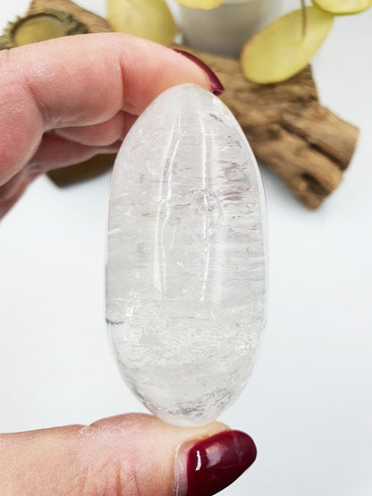 Clear Quartz Palm with shimmering inclusions and rainbow flashes/ Clear Quartz Palm Stone / Reiki Crystal Palm / Meditation Palm - 190g