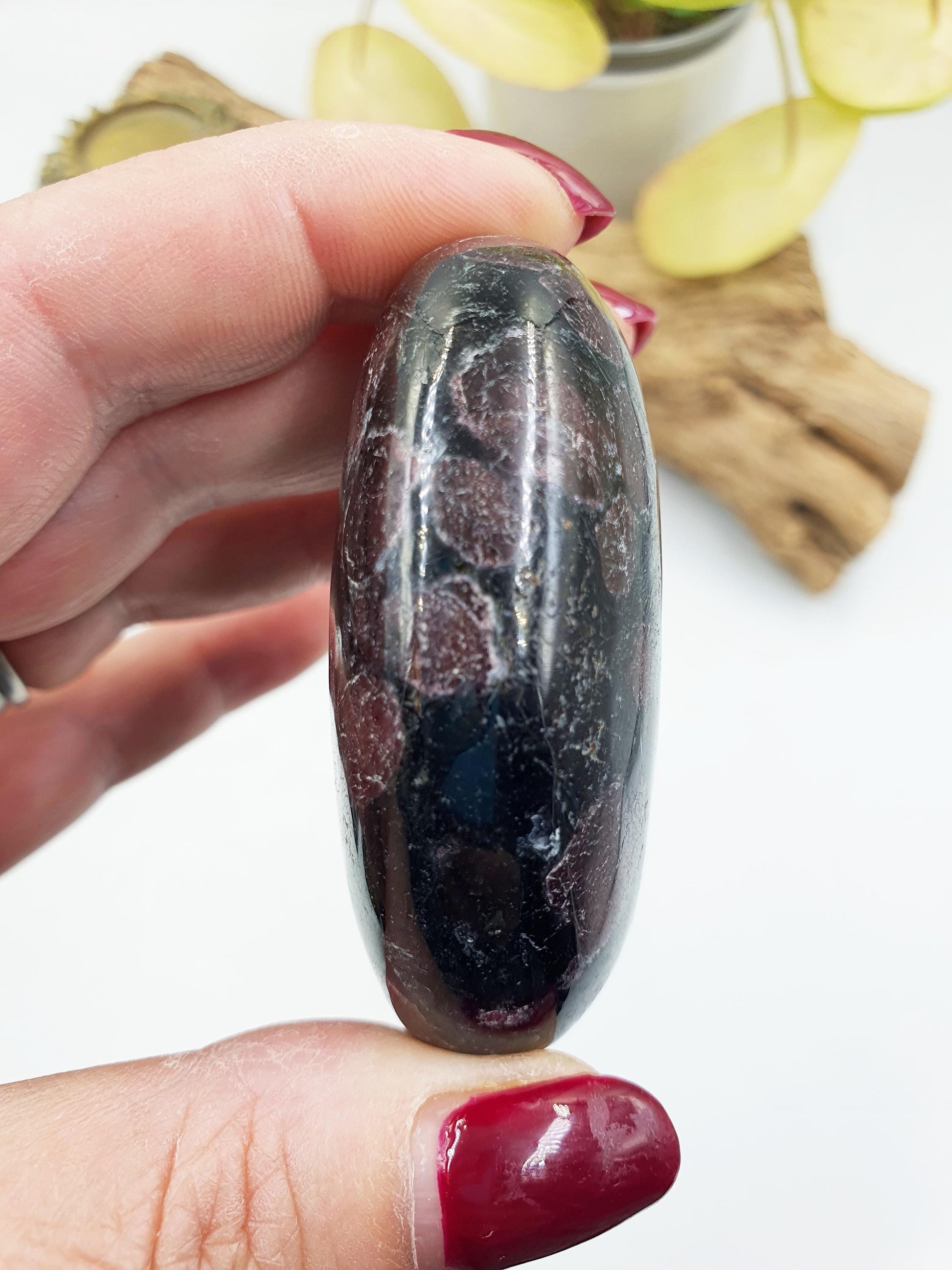 Astrophyllite and Garnet Palm / Firework Garnet Palm Stone / Meditation Palm / Reiki Crystal Palm - 130g