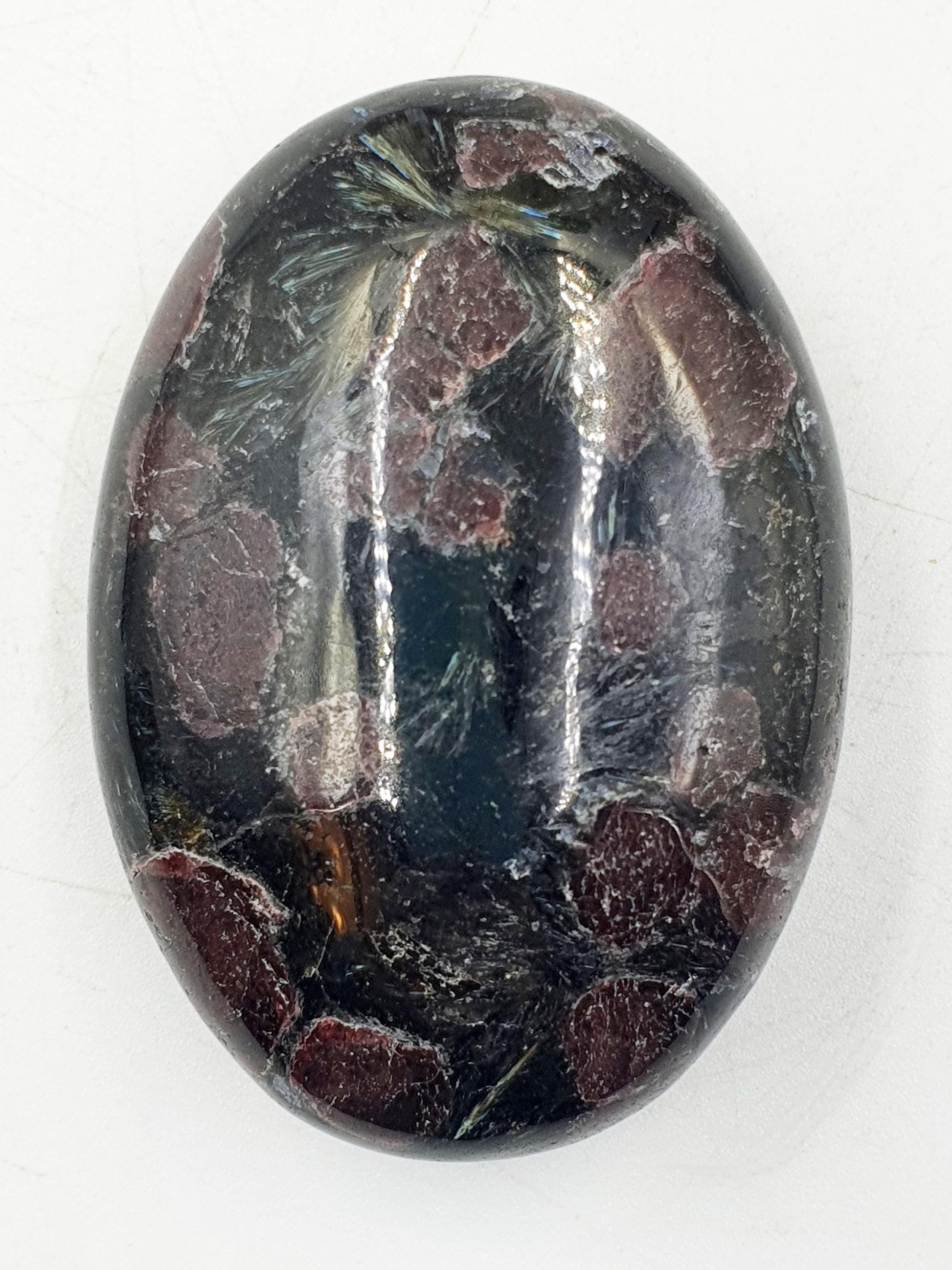 Astrophyllite and Garnet Palm / Firework Garnet Palm Stone / Meditation Palm / Reiki Crystal Palm - 130g