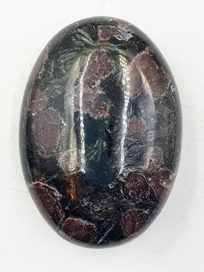Astrophyllite and Garnet Palm / Firework Garnet Palm Stone / Meditation Palm / Reiki Crystal Palm - 130g