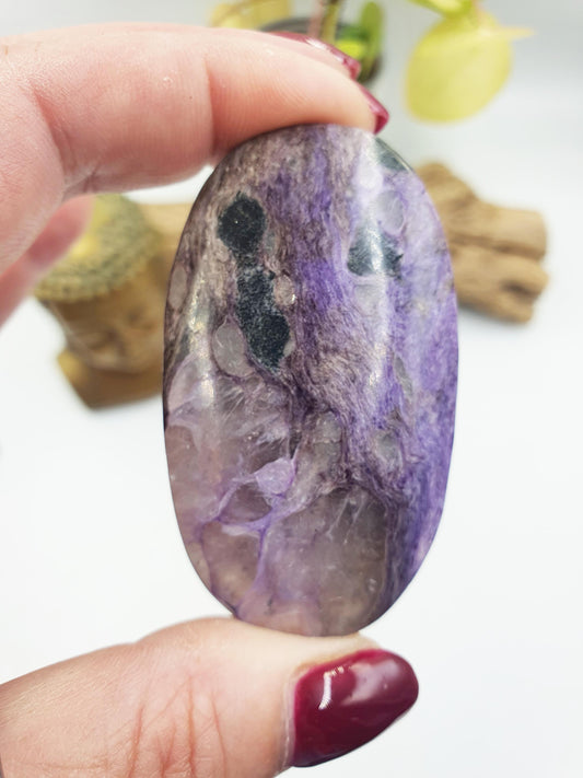 Gorgeous Charoite and Quartz Palm / Charoite Palm Stone / Meditation Palm / Pocket Crystal / Collectors Palm - 60g