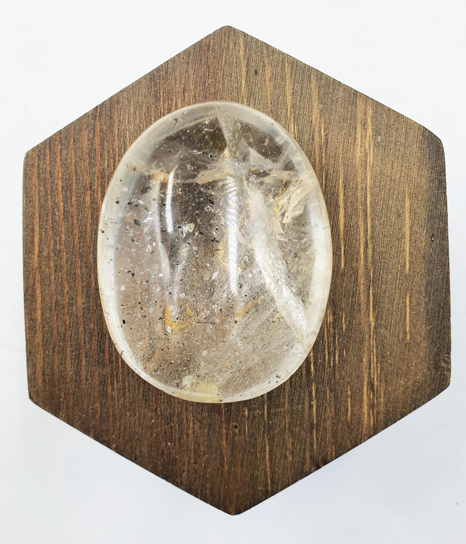 Clear Quartz Palm with Golden Healer, shimmering unique inclusions and rainbow / Clear Quartz Palm Stone / Reiki Crystal Palm - 75g