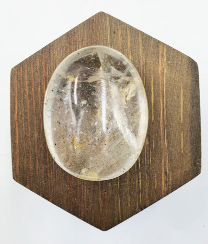 Clear Quartz Palm with Golden Healer, shimmering unique inclusions and rainbow / Clear Quartz Palm Stone / Reiki Crystal Palm - 75g