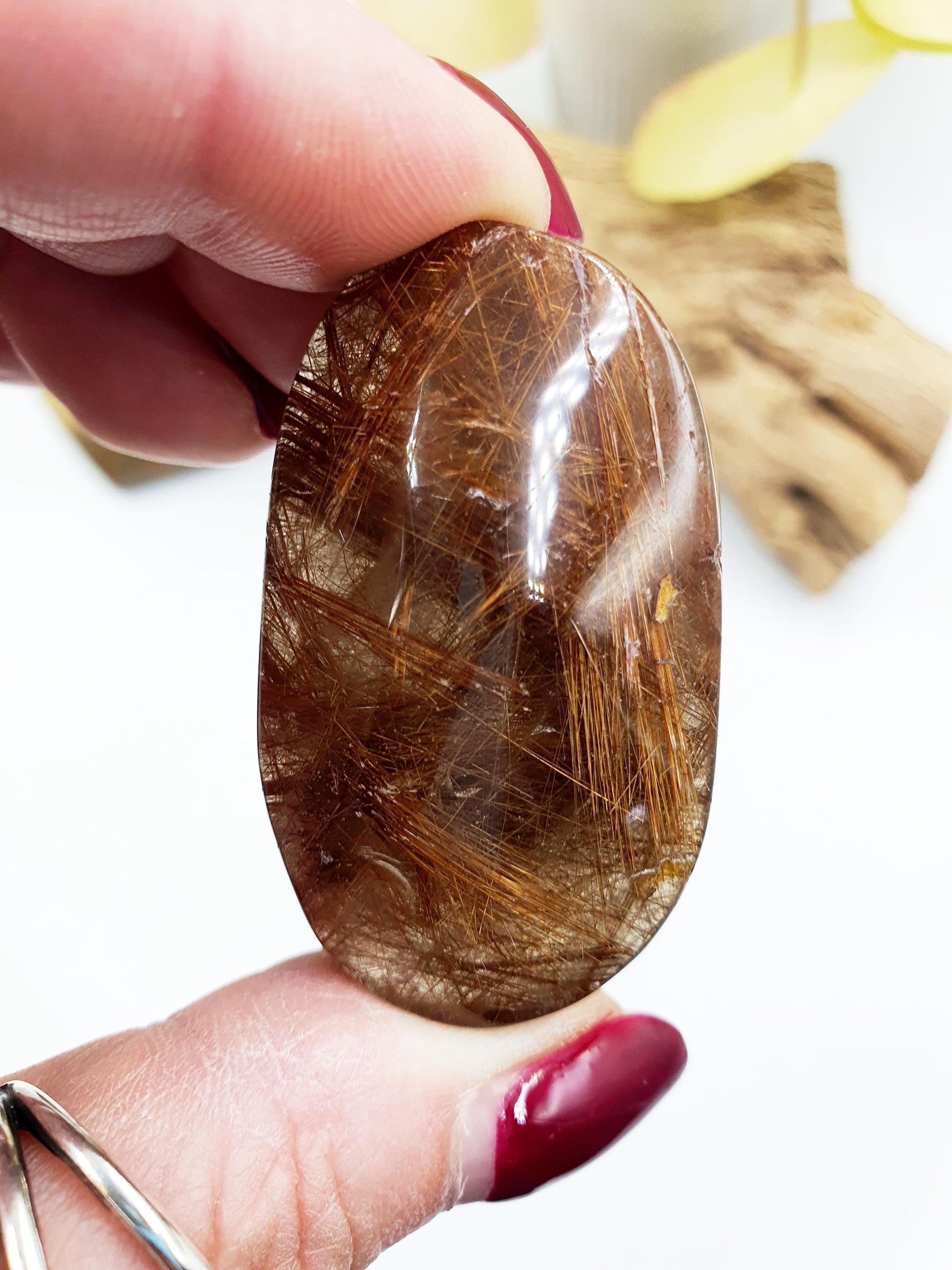 Rutilated Quartz Palmstone / Rutile Quartz Palm / Rutilated Quartz Pocket Stone / Rutile Pendant Crystal /Meditation Palm - 40g