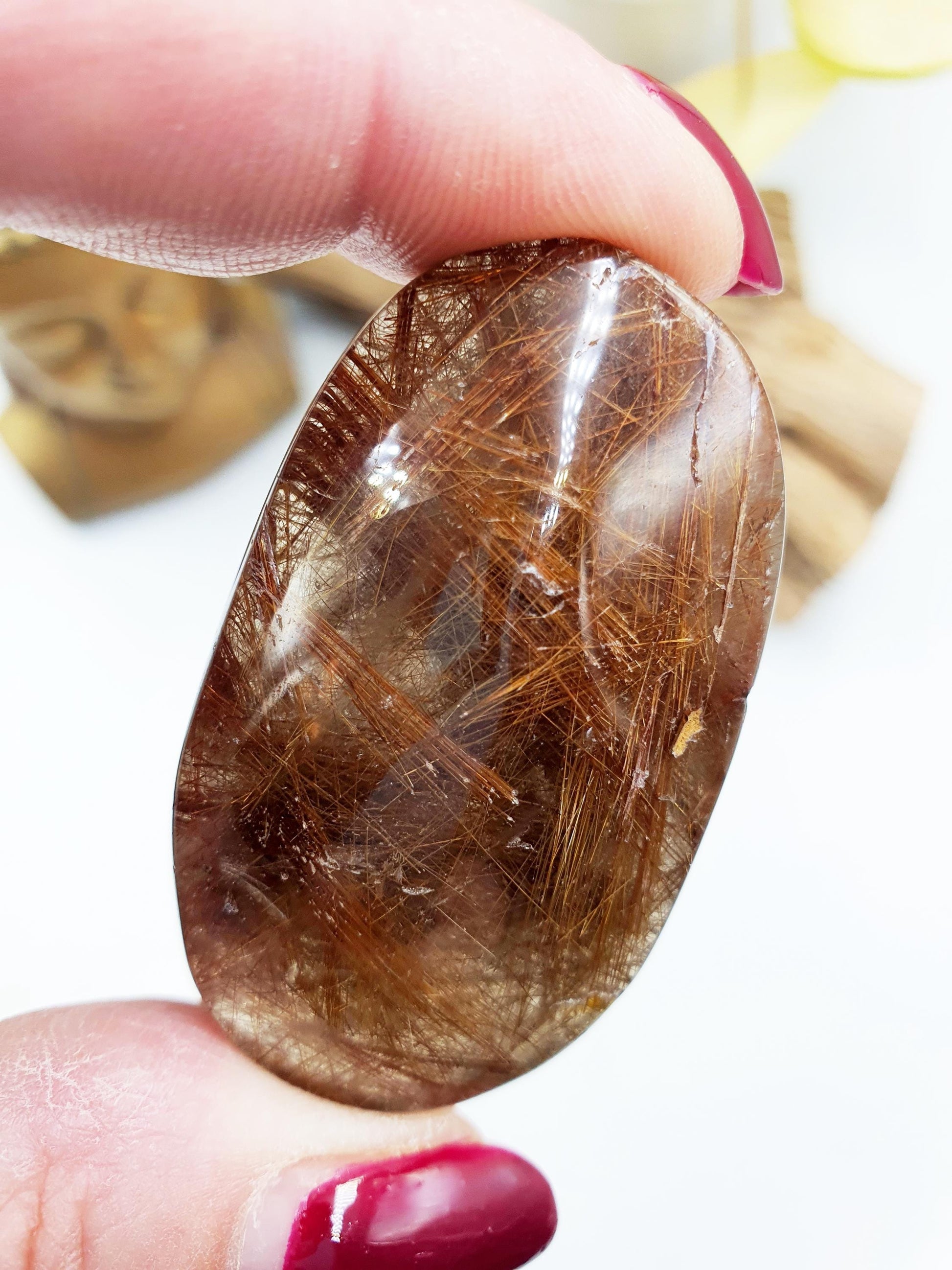 Rutilated Quartz Palmstone / Rutile Quartz Palm / Rutilated Quartz Pocket Stone / Rutile Pendant Crystal /Meditation Palm - 40g