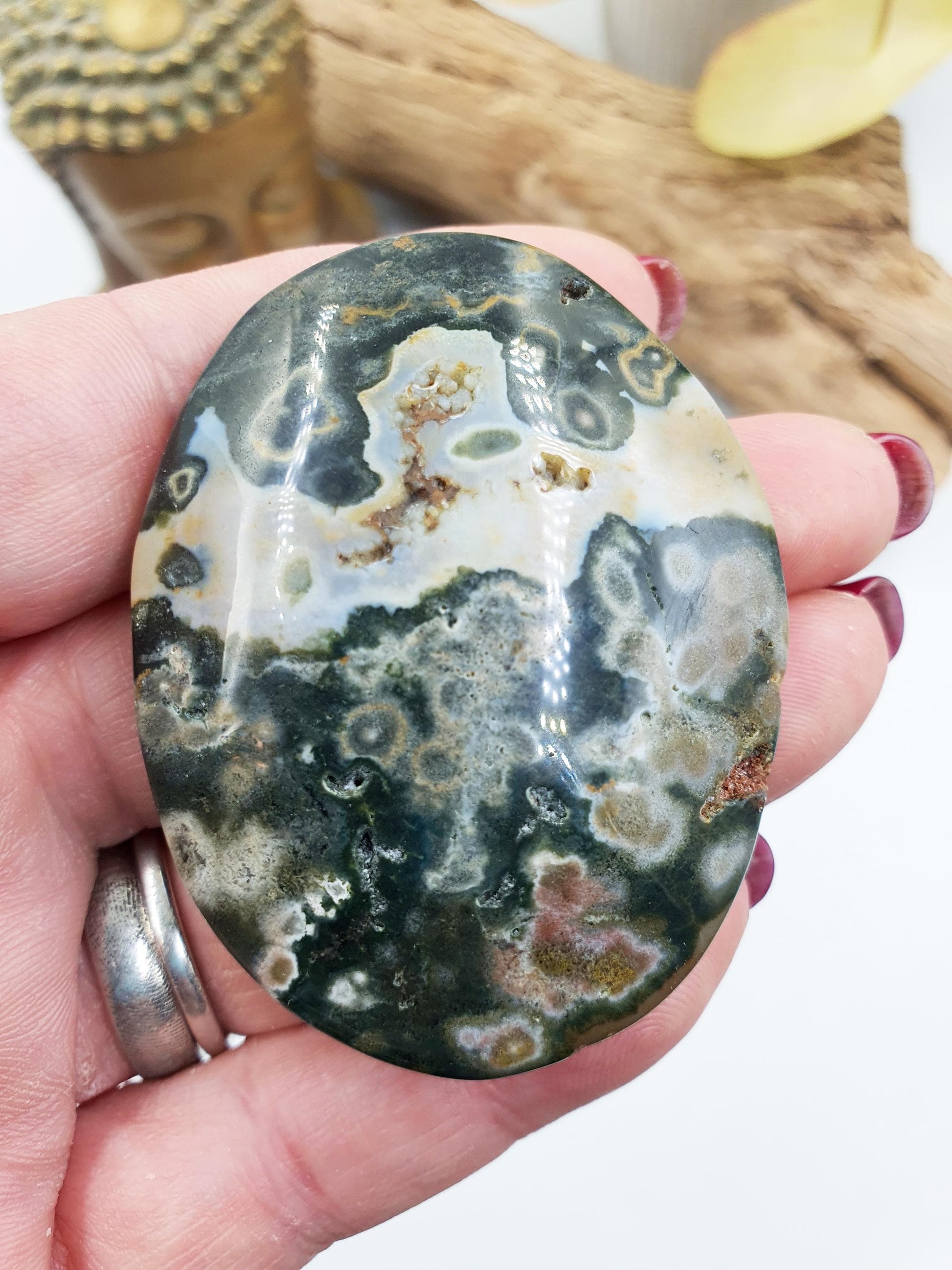 Beautiful Orbicular Ocean Jasper Palm / Orbicular OJ Palm Stone / High Grade OJ Palm / OJ Collectors Crystal - 65g