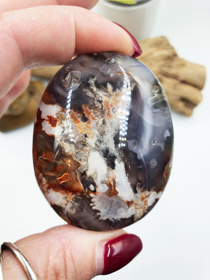 Beautiful Blue Flower Agate Palm / Sakura Agate Palm Stone / Blue Flower Agate Crystal / Meditation Palm / Reiki Crystal Palm - 110g