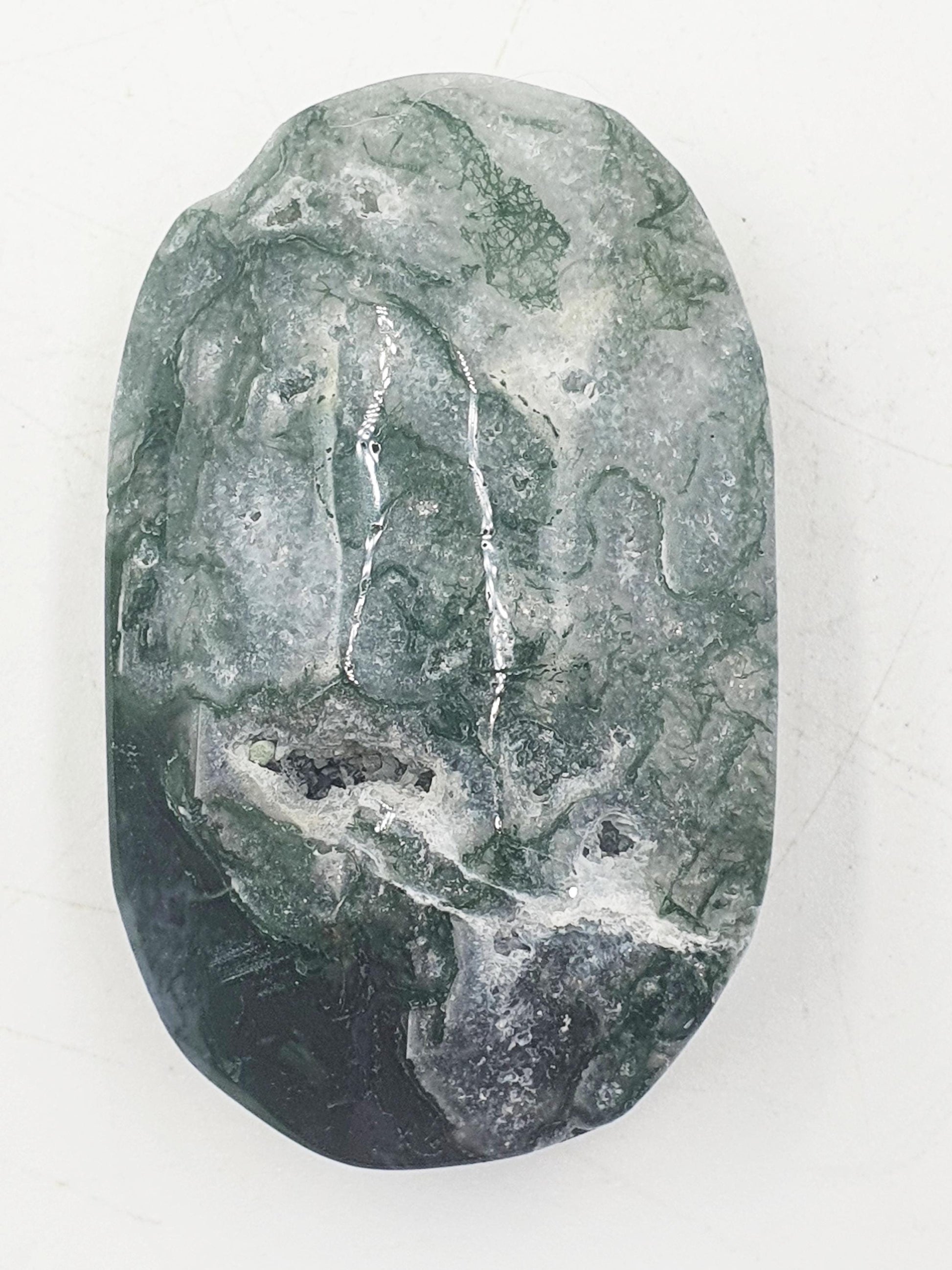 Drusy Moss Agate Palm / Moss Agate Palm Stone / Meditation Palm / Reiki Crystal Palm - 80g