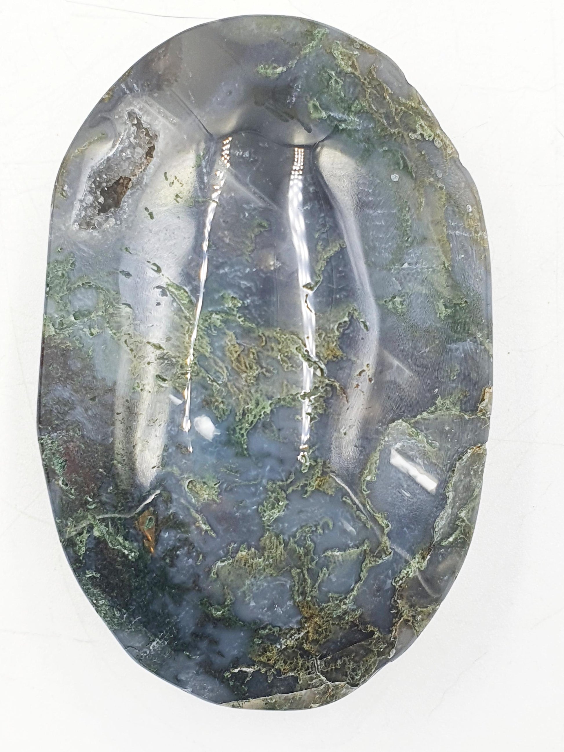 Large Drusy Moss Agate Palm / Moss Agate Palm Stone / Meditation Palm / Reiki Crystal Palm - 180g