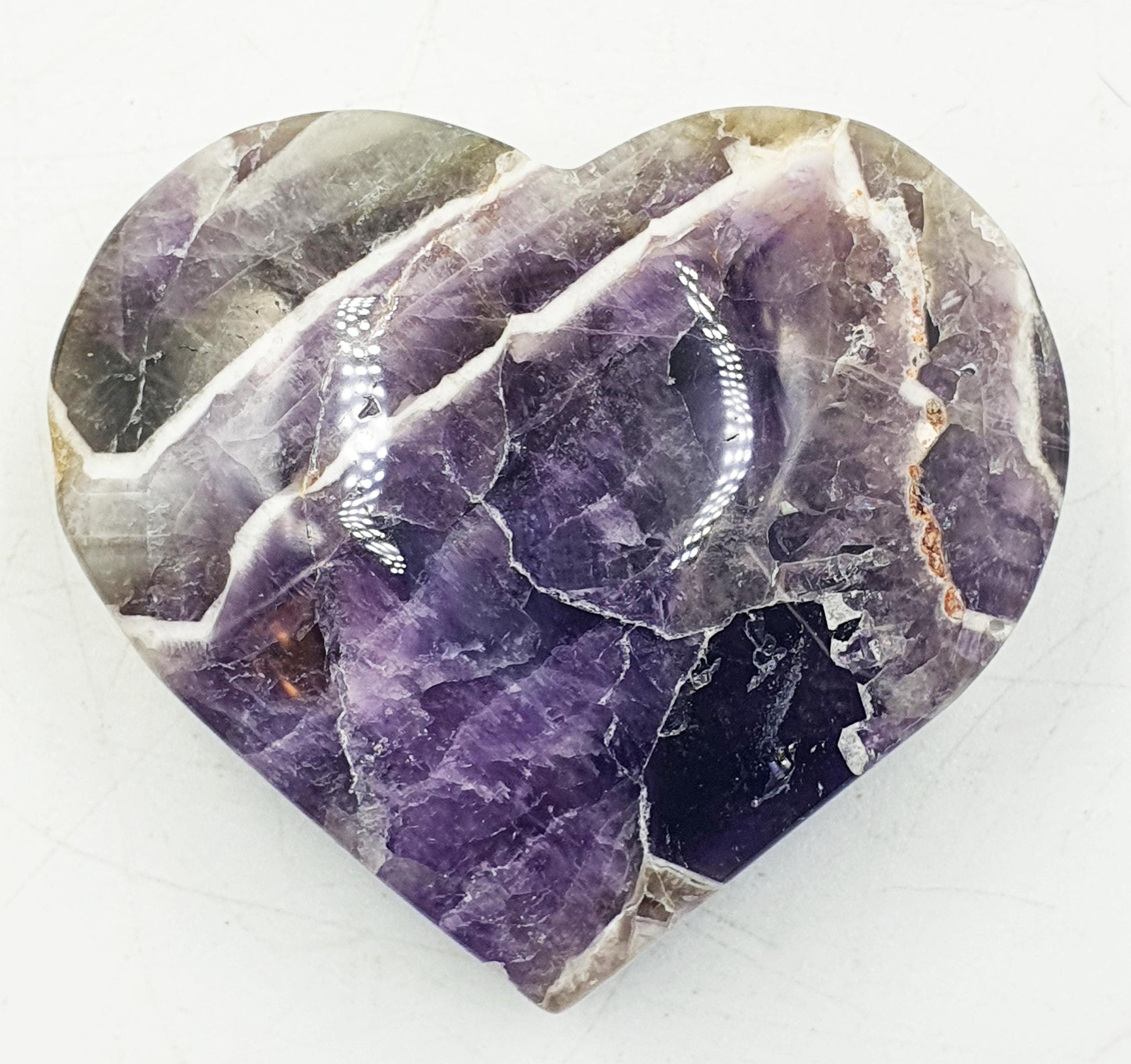 Stunning Dream Amethyst Puff Heart / Chevron Amethyst Crystal Heart / Purple Crystal Heart - 105g