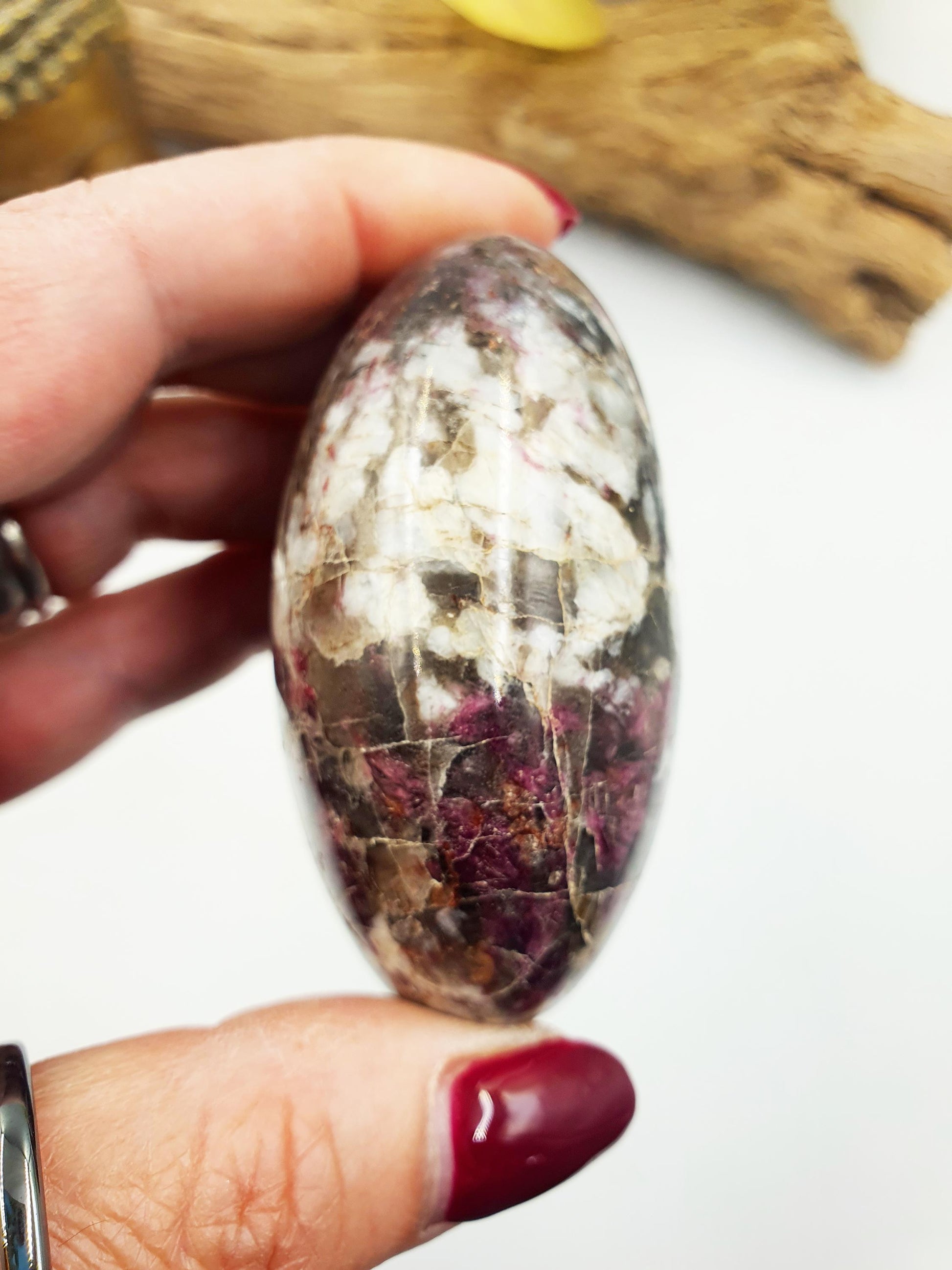 Stunning Plum Tourmaline Palm / Plum Blossom Tourmaline Palm Stone / Pocket Stone / Meditation Palm - 175g