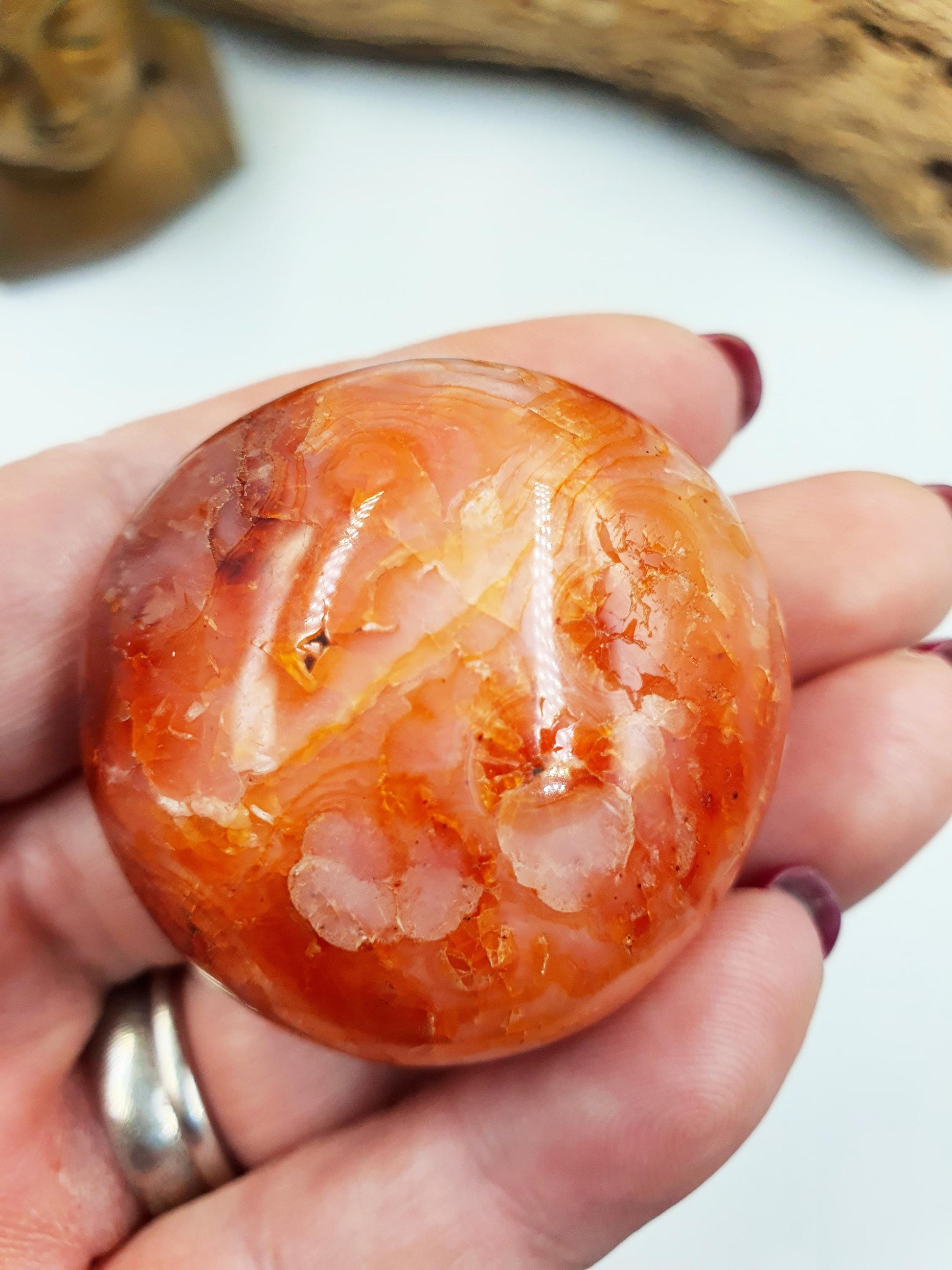Beautiful Carnelian Palm / Carnelian Palm Stone / Carnelian Pocket Stone / Meditation Palm / Reiki Crystal Palm - 65g
