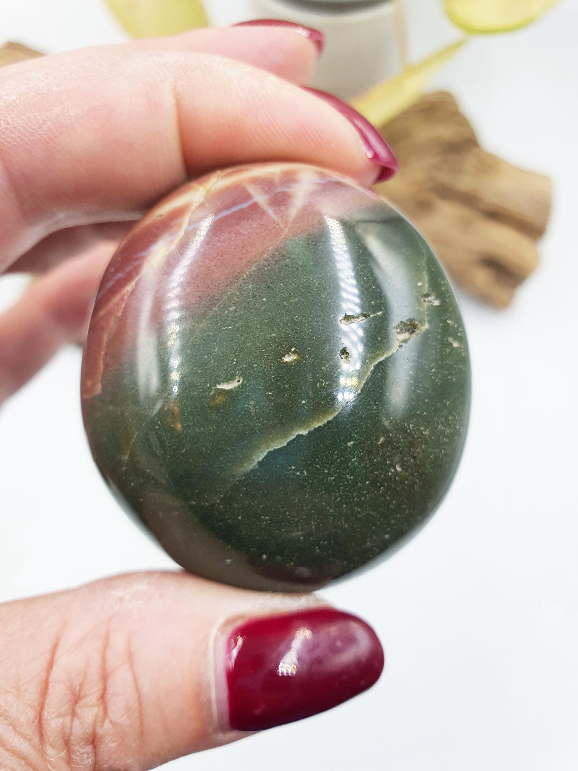 Ocean Jasper Palm / Ocean Jasper Palm stone / OJ Palm / Pocket Crystal / Meditation Palm - 95g