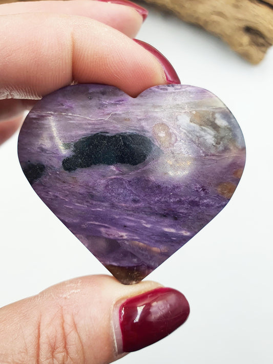 Beautiful Charoite Crystal Heart/ Charoite Puff Heart / Charoite Carving - 45g
