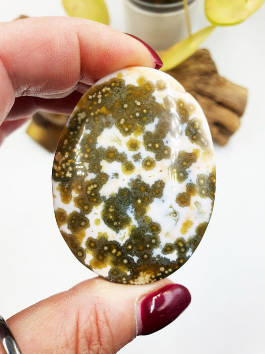 Beautiful Orbicular Ocean Jasper Palm / Orbicular OJ Palm Stone / High Grade OJ Palm / OJ Collectors Crystal - 65g