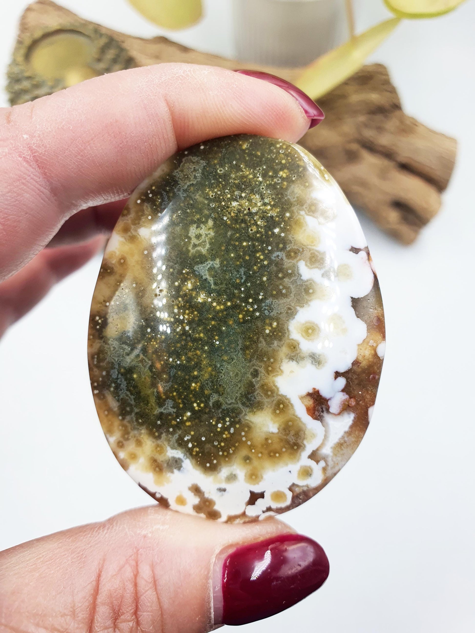 Beautiful Orbicular Ocean Jasper Palm / Orbicular OJ Palm Stone / High Grade OJ Palm / OJ Collectors Crystal - 65g