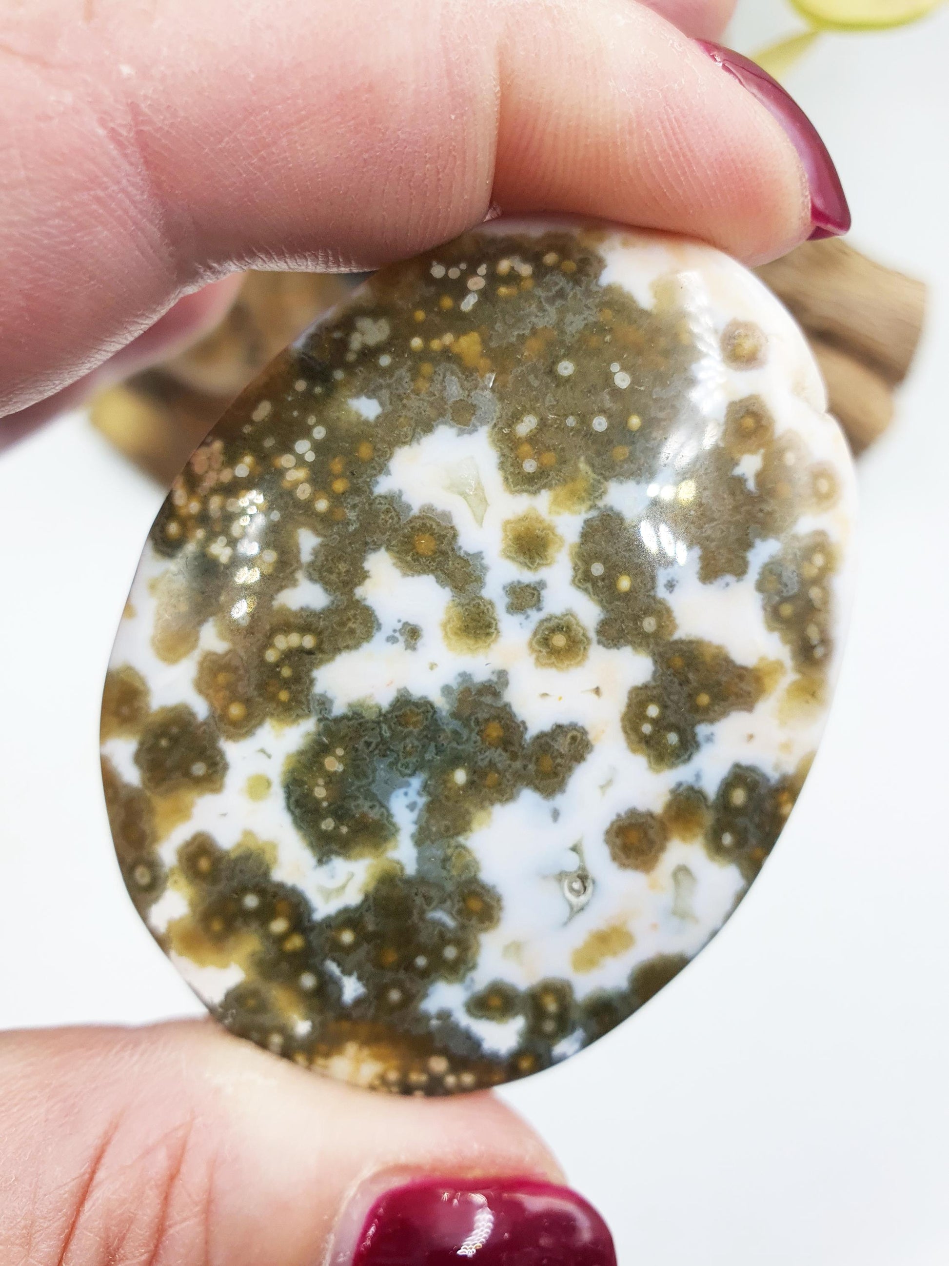 Beautiful Orbicular Ocean Jasper Palm / Orbicular OJ Palm Stone / High Grade OJ Palm / OJ Collectors Crystal - 65g