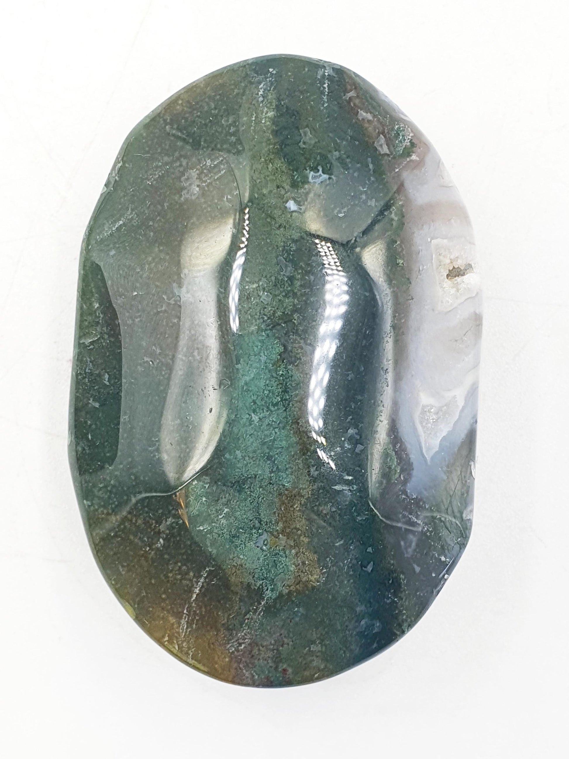 Moss Agate Palm / Drusy Moss Agate Palm Stone / Meditation Palm / Reiki Crystal Palm - 90g