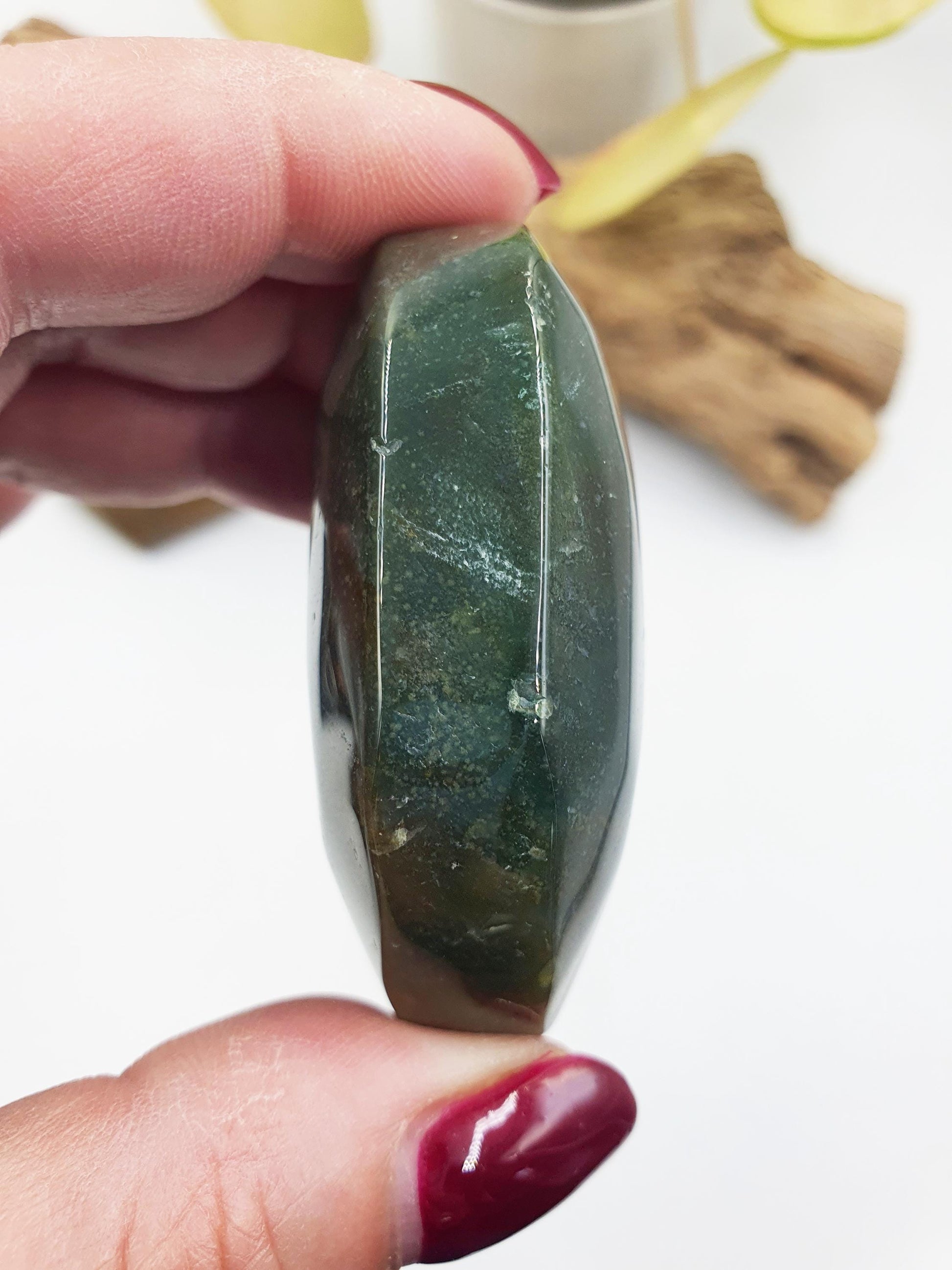 Moss Agate Palm / Drusy Moss Agate Palm Stone / Meditation Palm / Reiki Crystal Palm - 90g