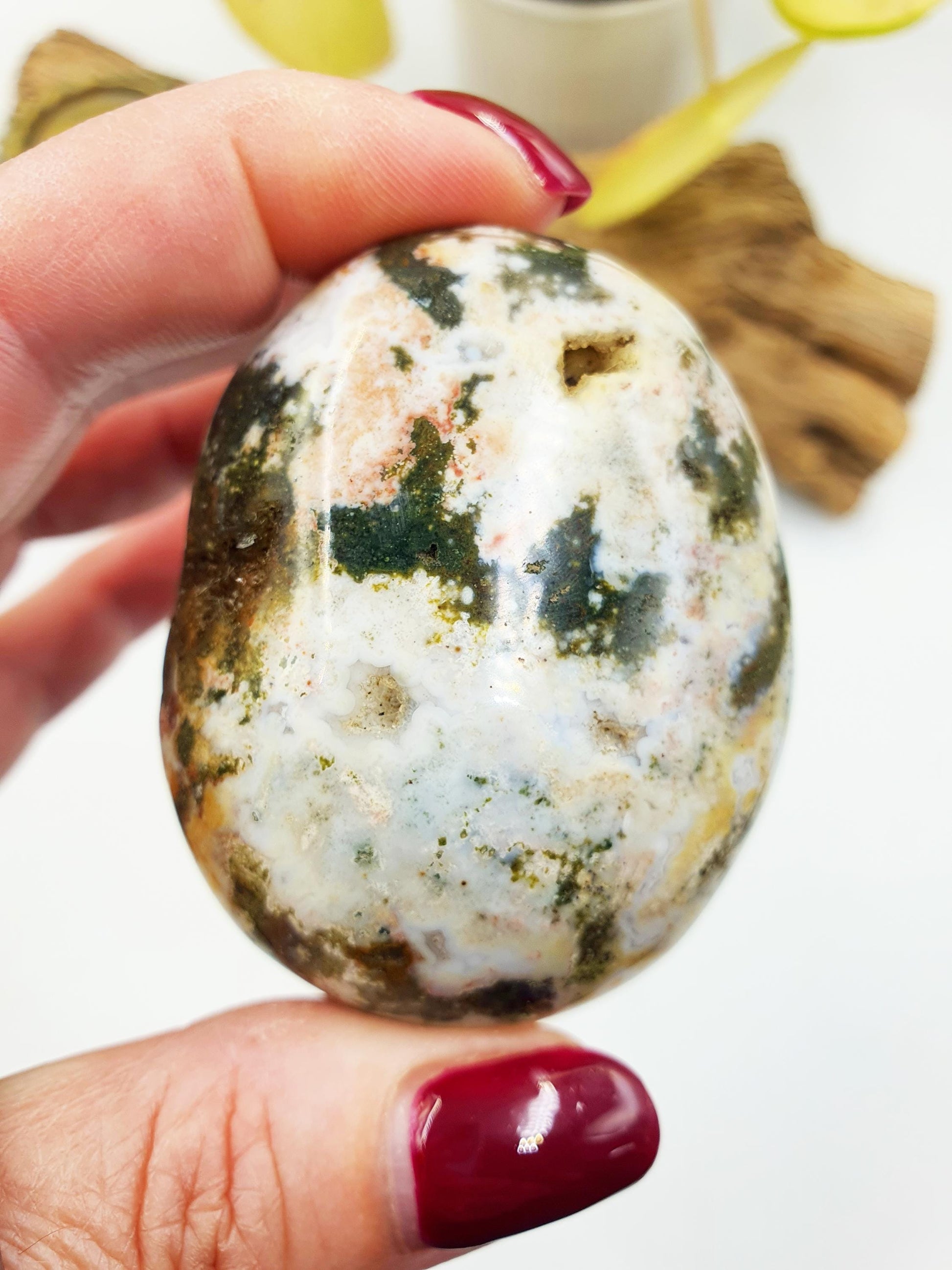 Beautiful Colourful Ocean Jasper Palm / Ocean Jasper Palm stone / OJ Palm / Pocket Crystal / Meditation Palm / Reiki Crystal Palm - 130g