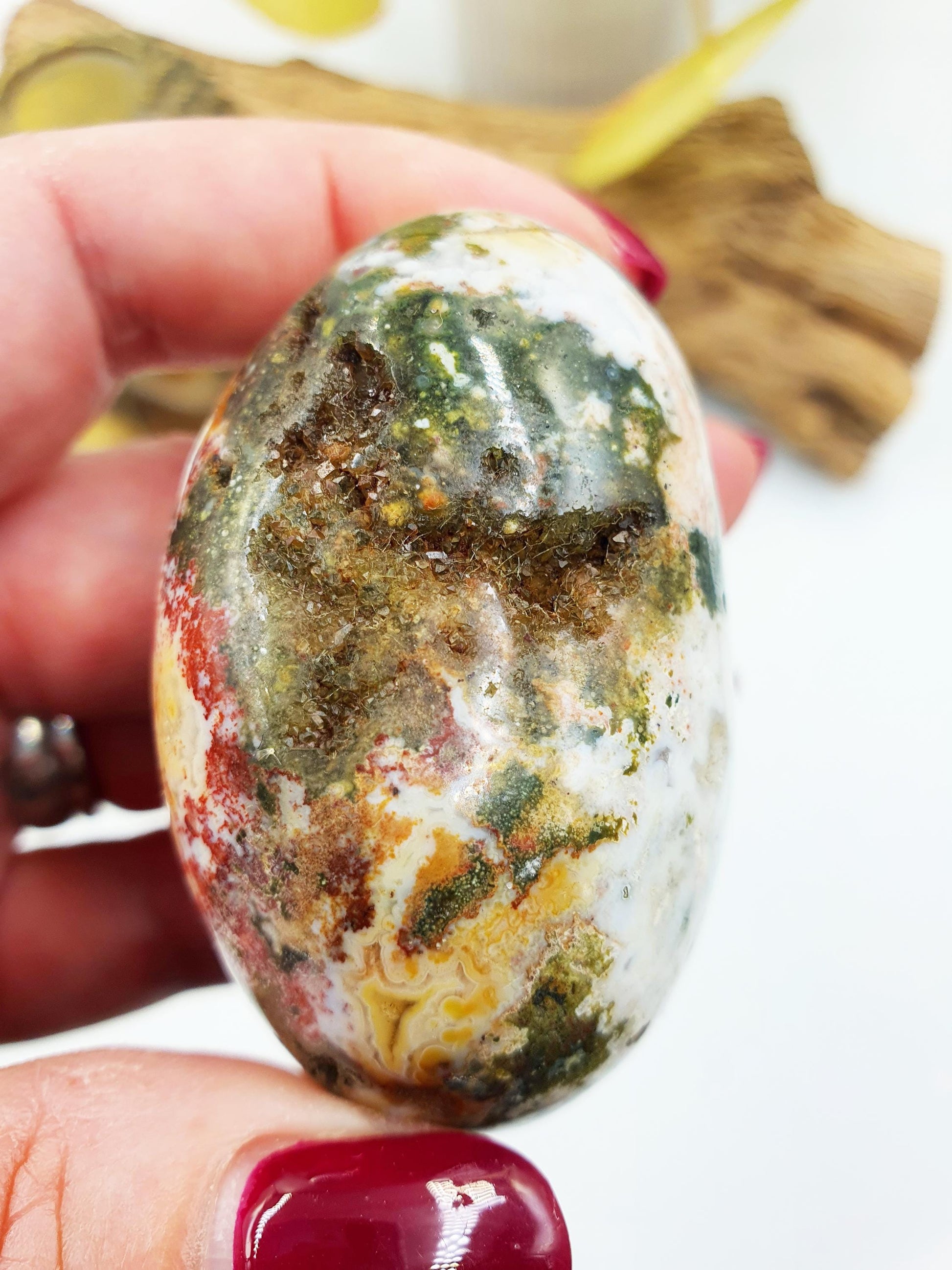 Beautiful Colourful Ocean Jasper Palm / Ocean Jasper Palm stone / OJ Palm / Pocket Crystal / Meditation Palm / Reiki Crystal Palm - 130g