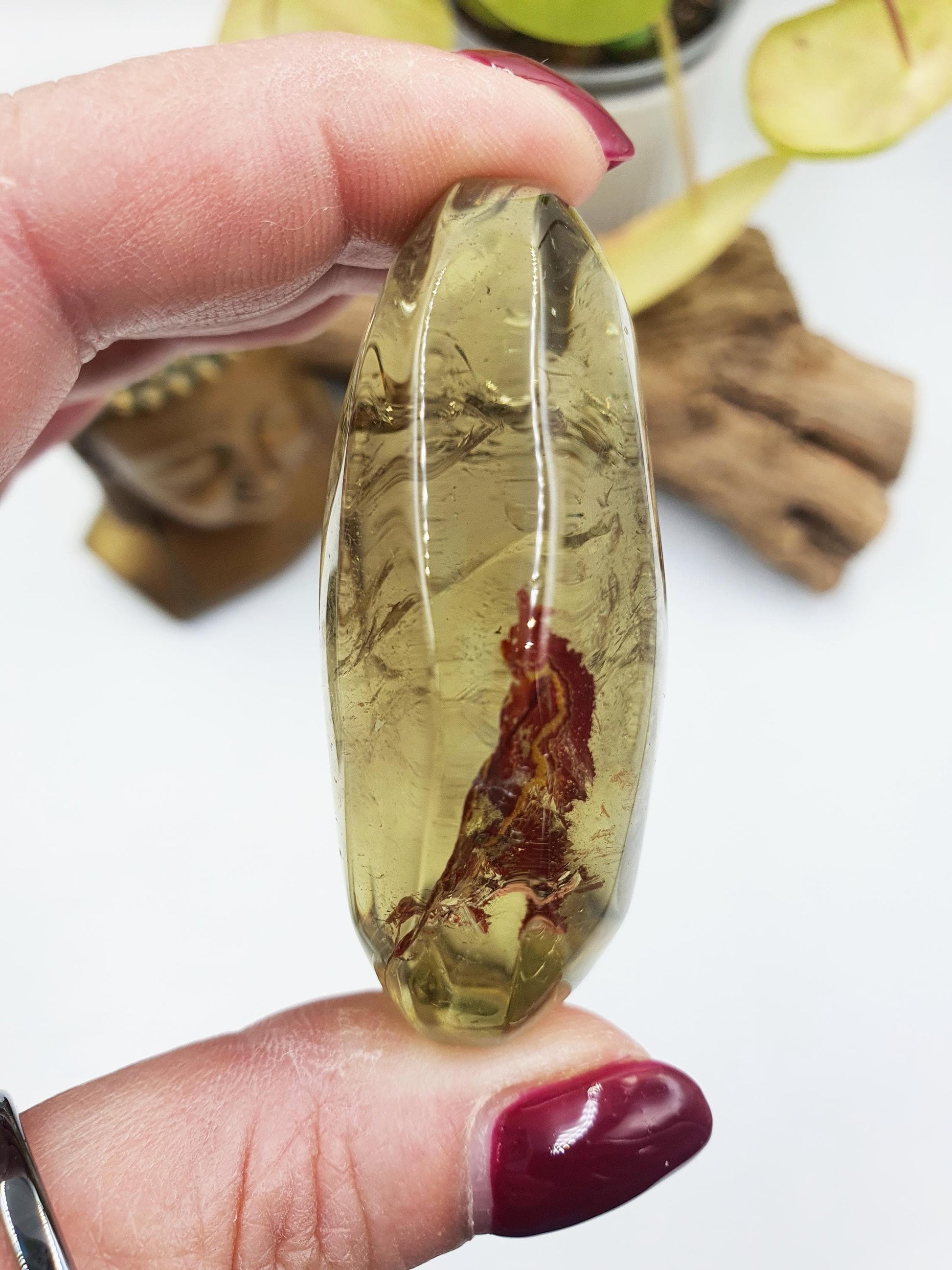 Sparkly Citrine Palm with Red Hematite inclusions / Unique Citrine Palm Stone / Meditation Palm / Reiki Crystal Healing - 90g