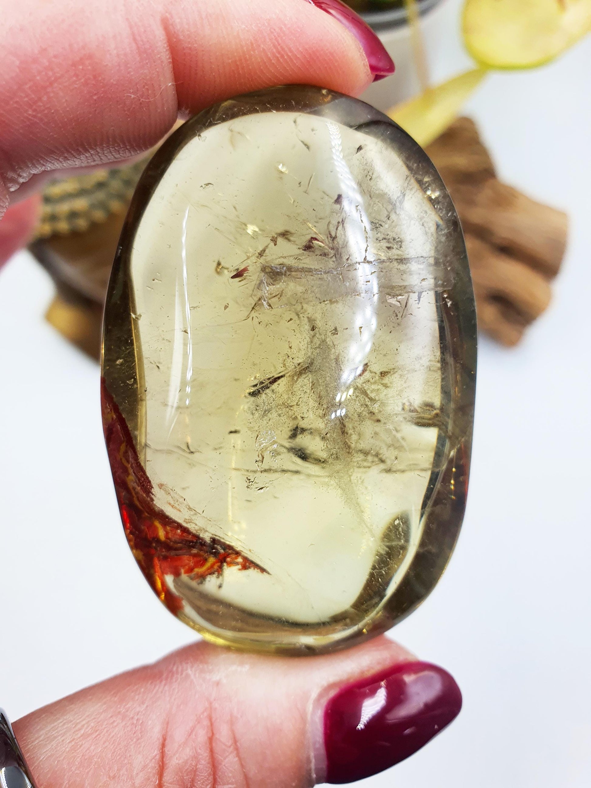 Sparkly Citrine Palm with Red Hematite inclusions / Unique Citrine Palm Stone / Meditation Palm / Reiki Crystal Healing - 90g