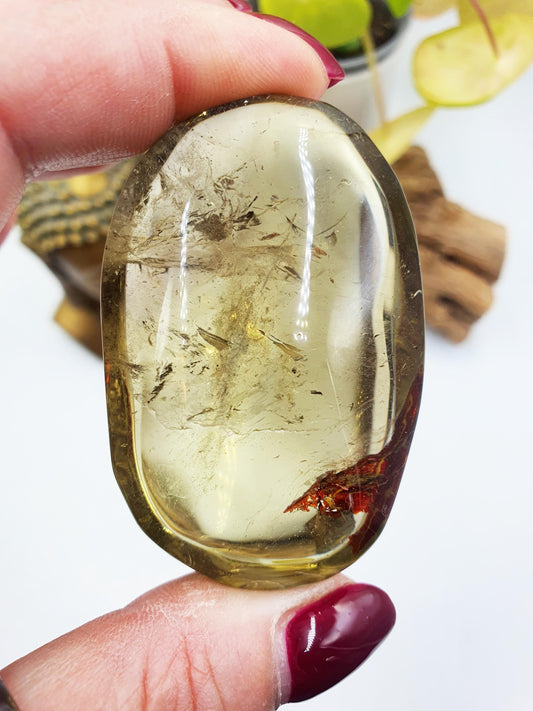 Sparkly Citrine Palm with Red Hematite inclusions / Unique Citrine Palm Stone / Meditation Palm / Reiki Crystal Healing - 90g