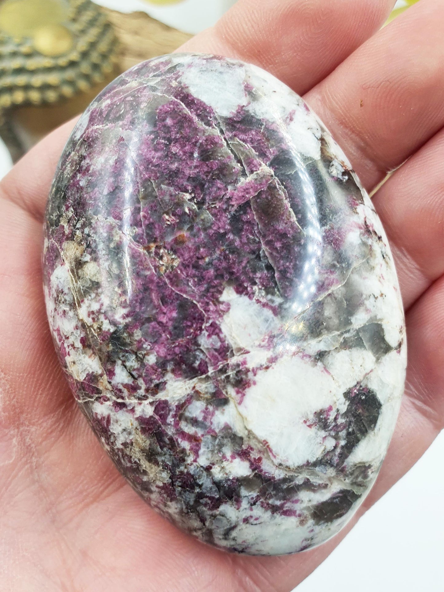 Gorgeous Plum Blossom Tourmaline Palm / Large Plum Blossom Tourmaline / Reiki Crystal Stone / Meditation Palm - 115g