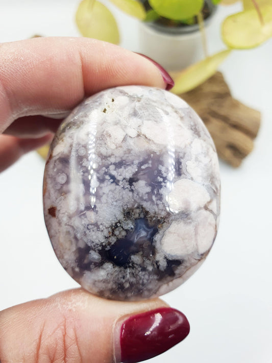 Large Beautiful Blue Flower Agate Palm / Sakura Agate Palm Stone / Blue Flower Agate Crystal / Meditation Palm - 85g