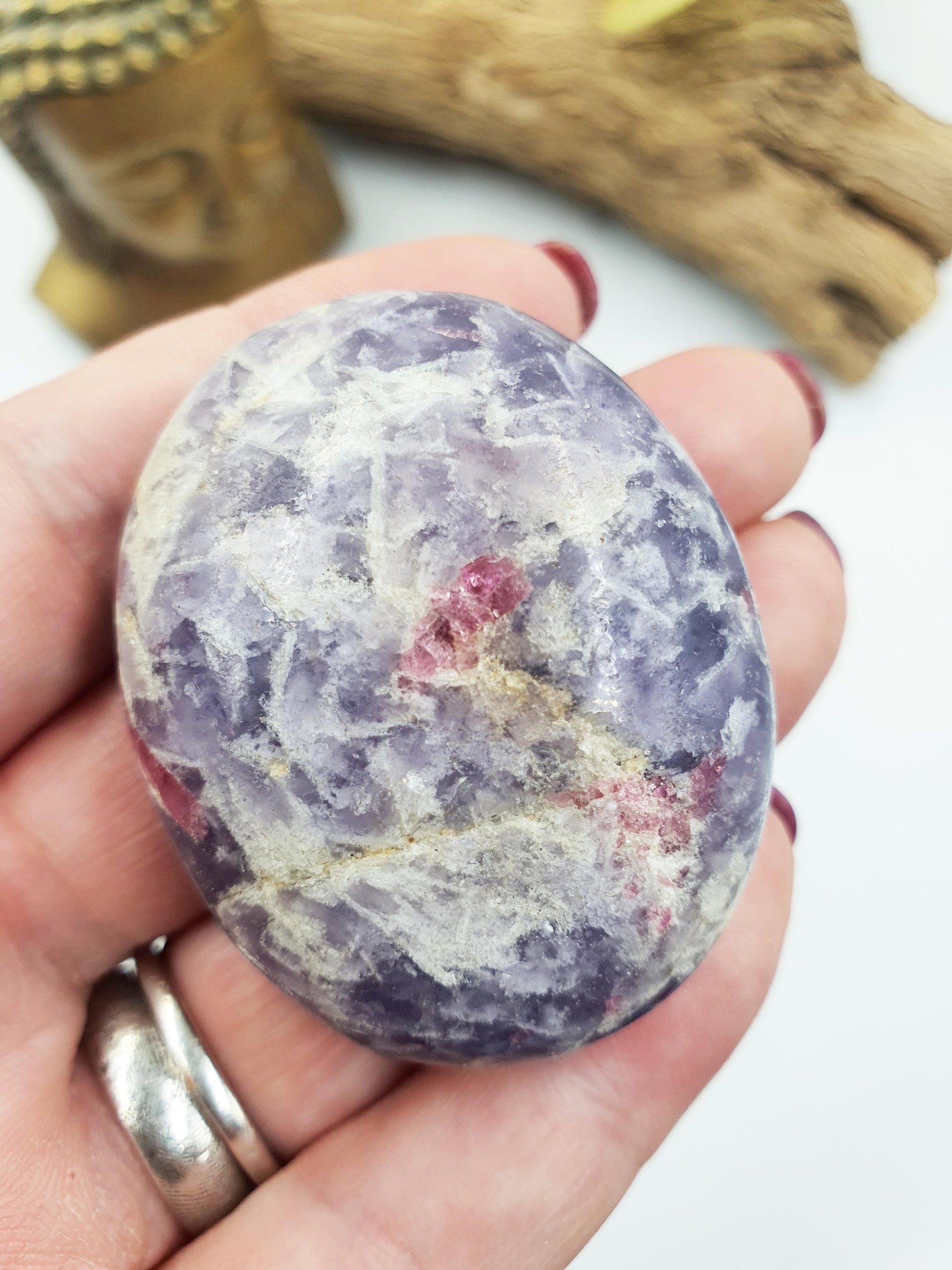 Pretty Unicorn Stone Palm / Unicorn Palm Stone / Pegmatite Palm / Pocket Crystal / Meditation Palm / Reiki Crystal Palm - 70g