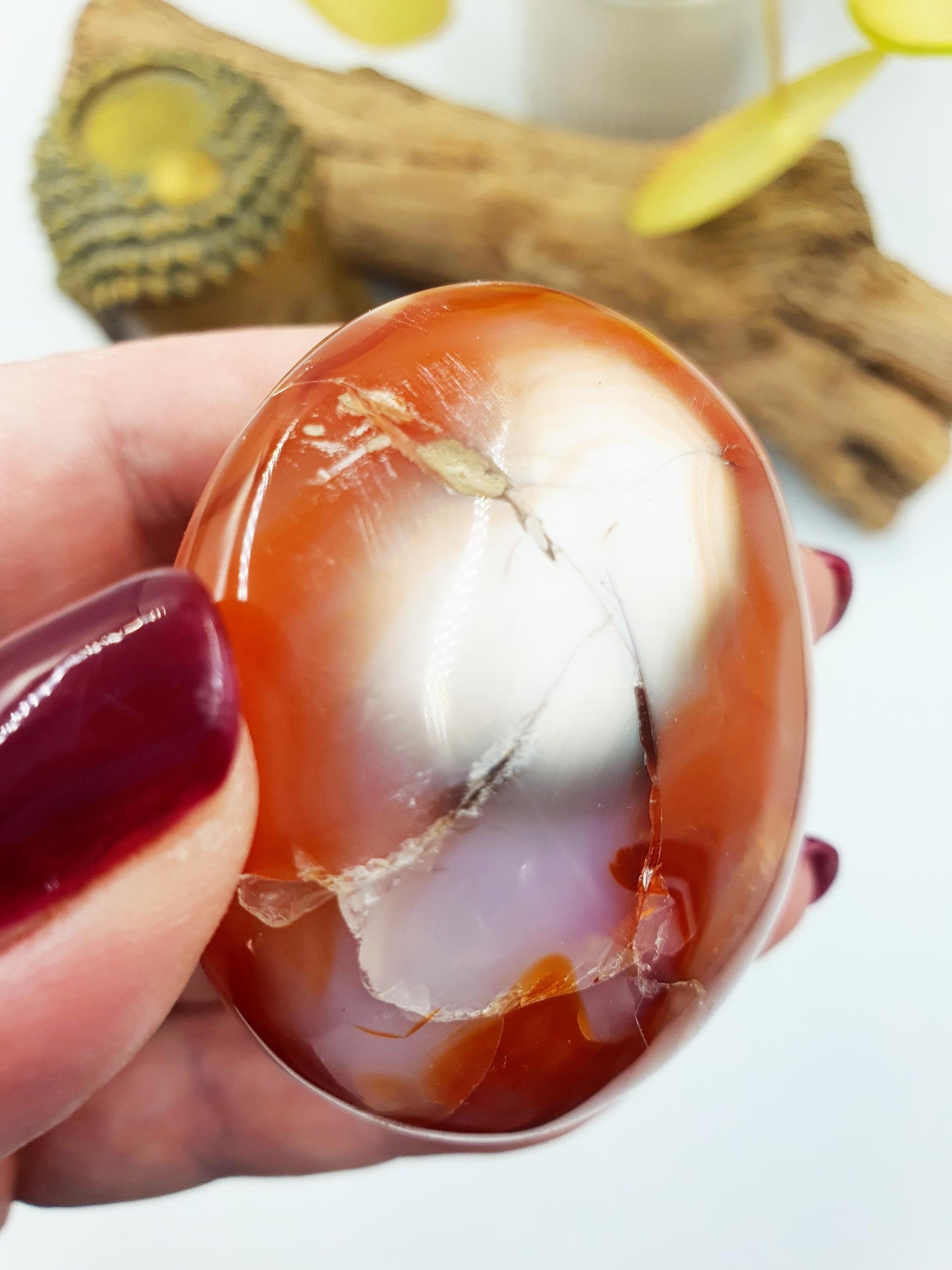 Beautiful Unique Carnelian Palm / Carnelian Palm Stone / Carnelian Pocket Stone / Meditation Palm / Reiki Crystal Palm - 115g