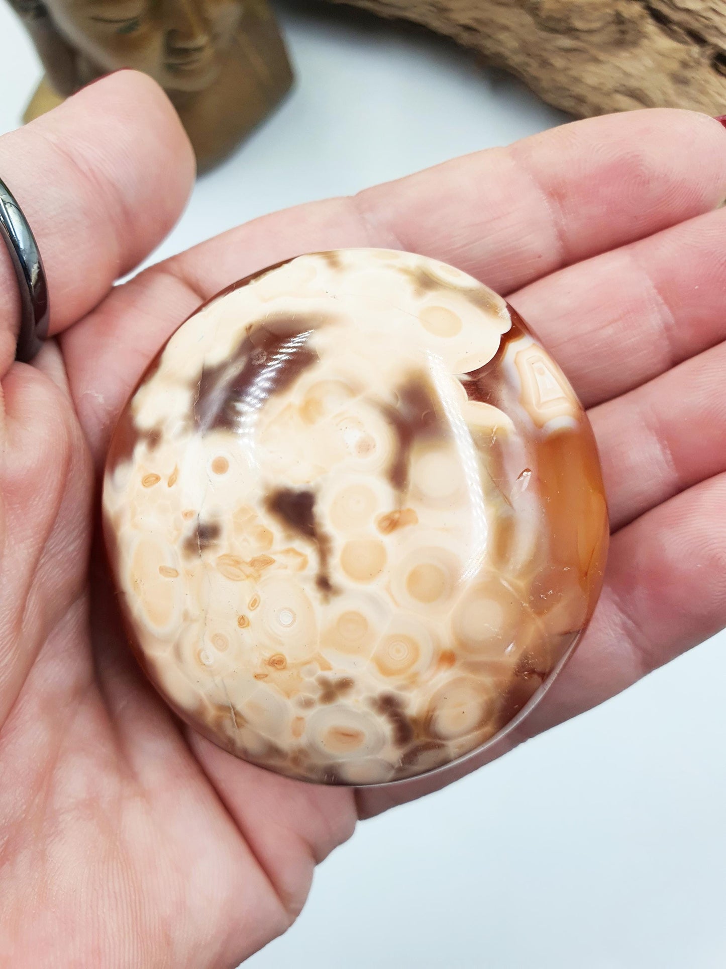 Beautiful Unique Carnelian Palm / Carnelian Palm Stone / Carnelian Pocket Stone / Meditation Palm / Reiki Crystal Palm - 115g