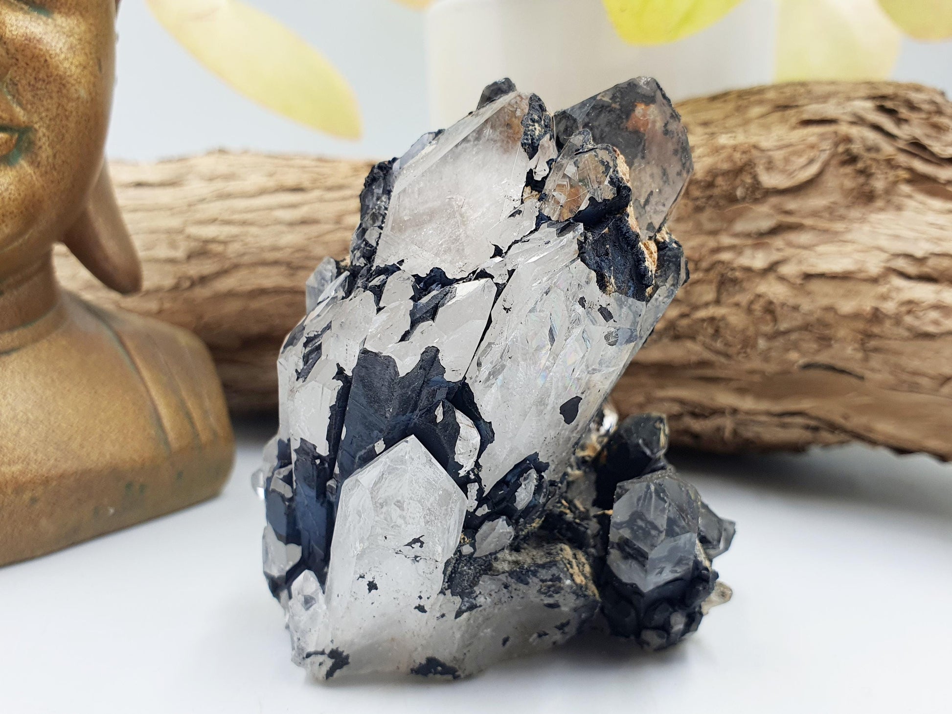 Beautiful Clear Quartz and Hematite Cluster / Raw Clear Quartz Cluster / Hematite Cluster / Rough Crystal Cluster / Crystal Specimen - 215g