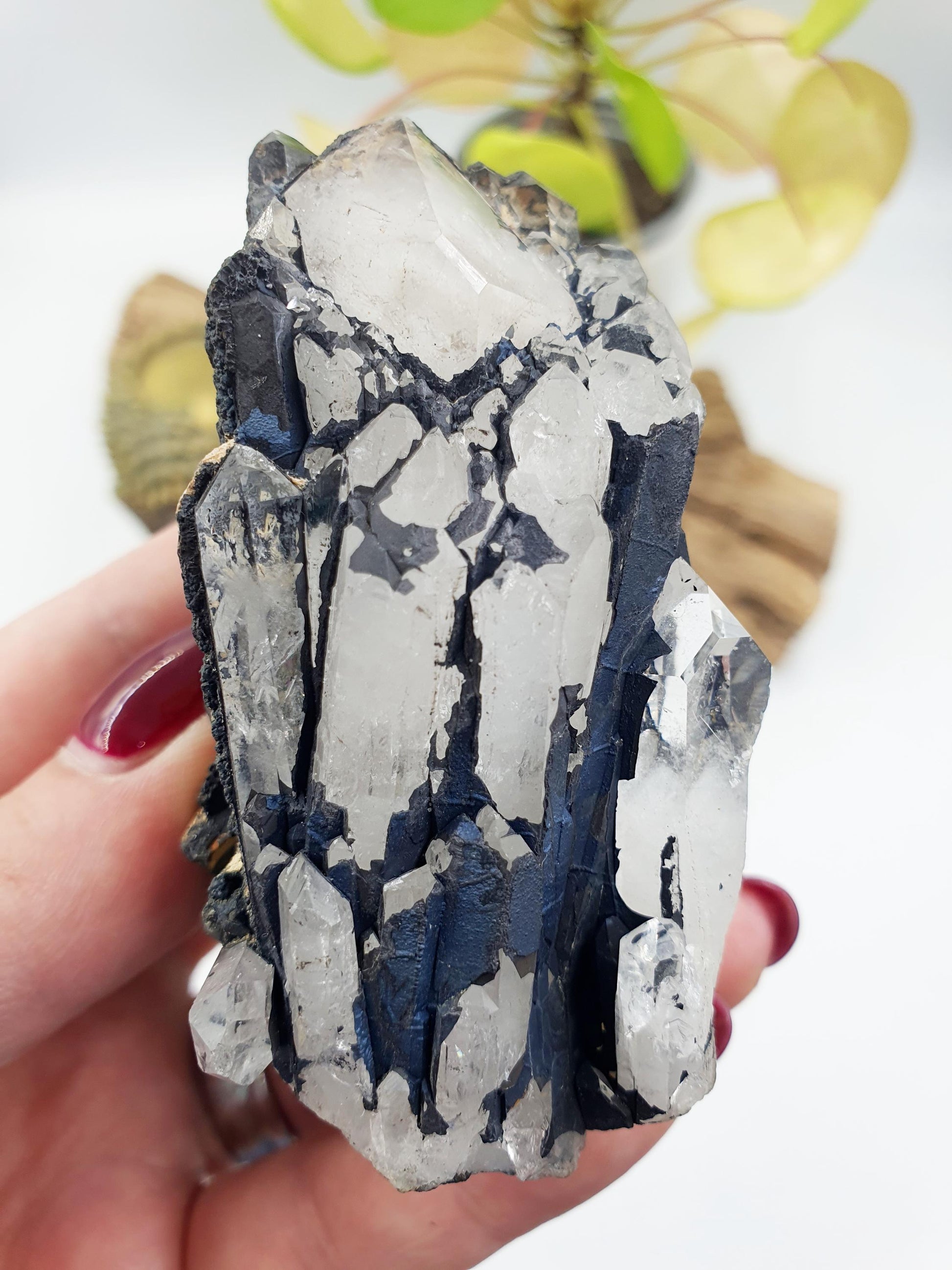 Beautiful Clear Quartz and Hematite Cluster / Raw Clear Quartz Cluster / Hematite Cluster / Rough Crystal Cluster / Crystal Specimen - 215g