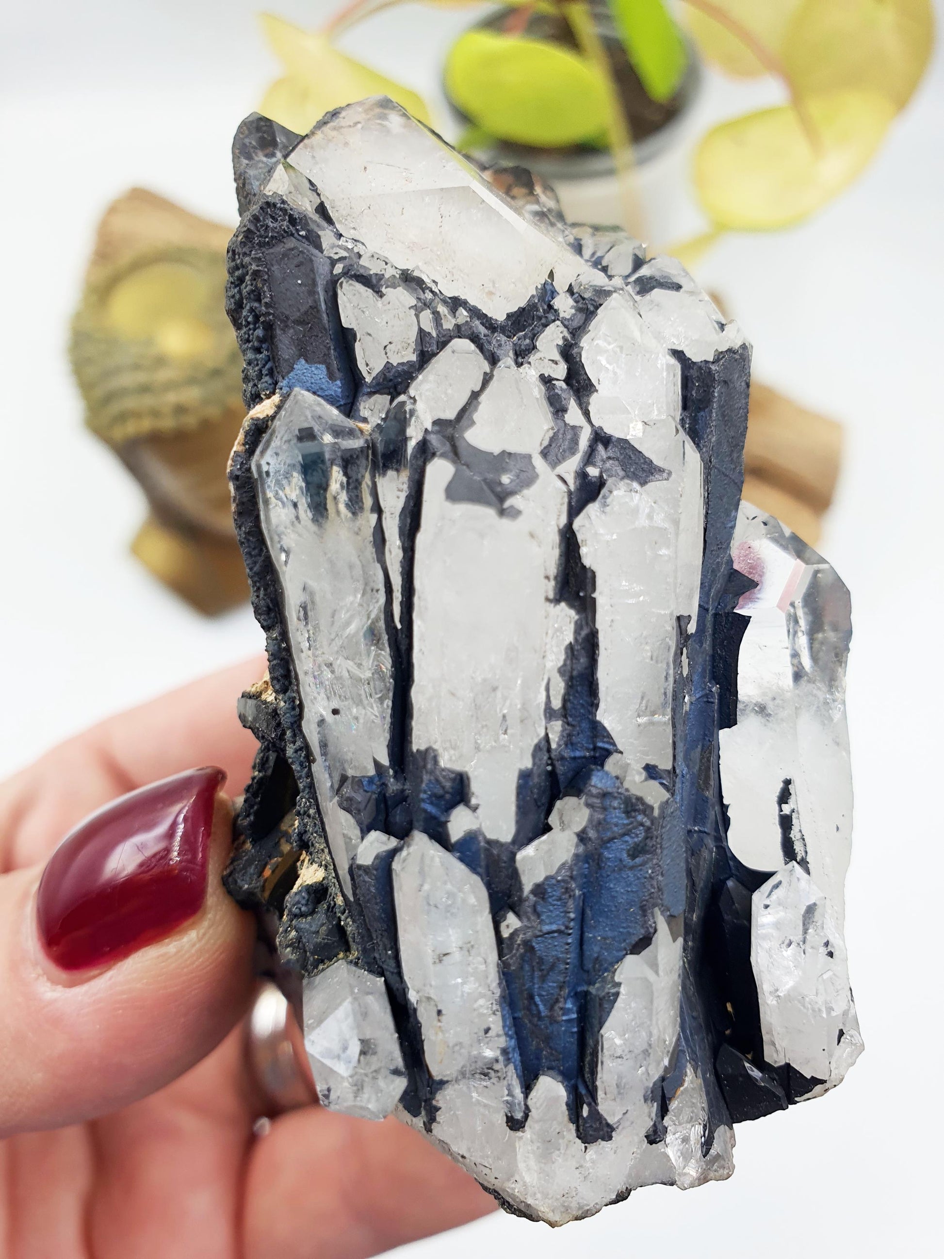 Beautiful Clear Quartz and Hematite Cluster / Raw Clear Quartz Cluster / Hematite Cluster / Rough Crystal Cluster / Crystal Specimen - 215g