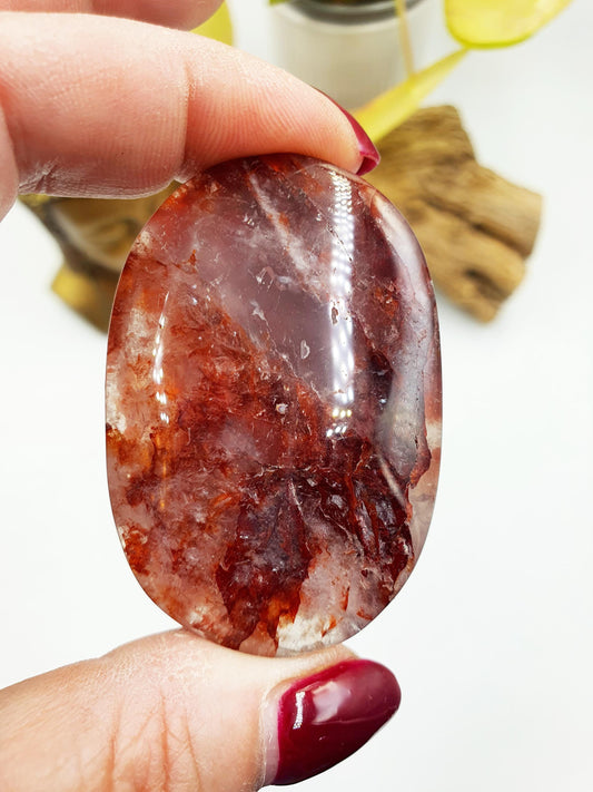 Beautiful Fire Quartz Palm / Hematoid Quartz Palm / Healing Palm Stone / Meditation Palm / Reiki Crystal Palm - 60g