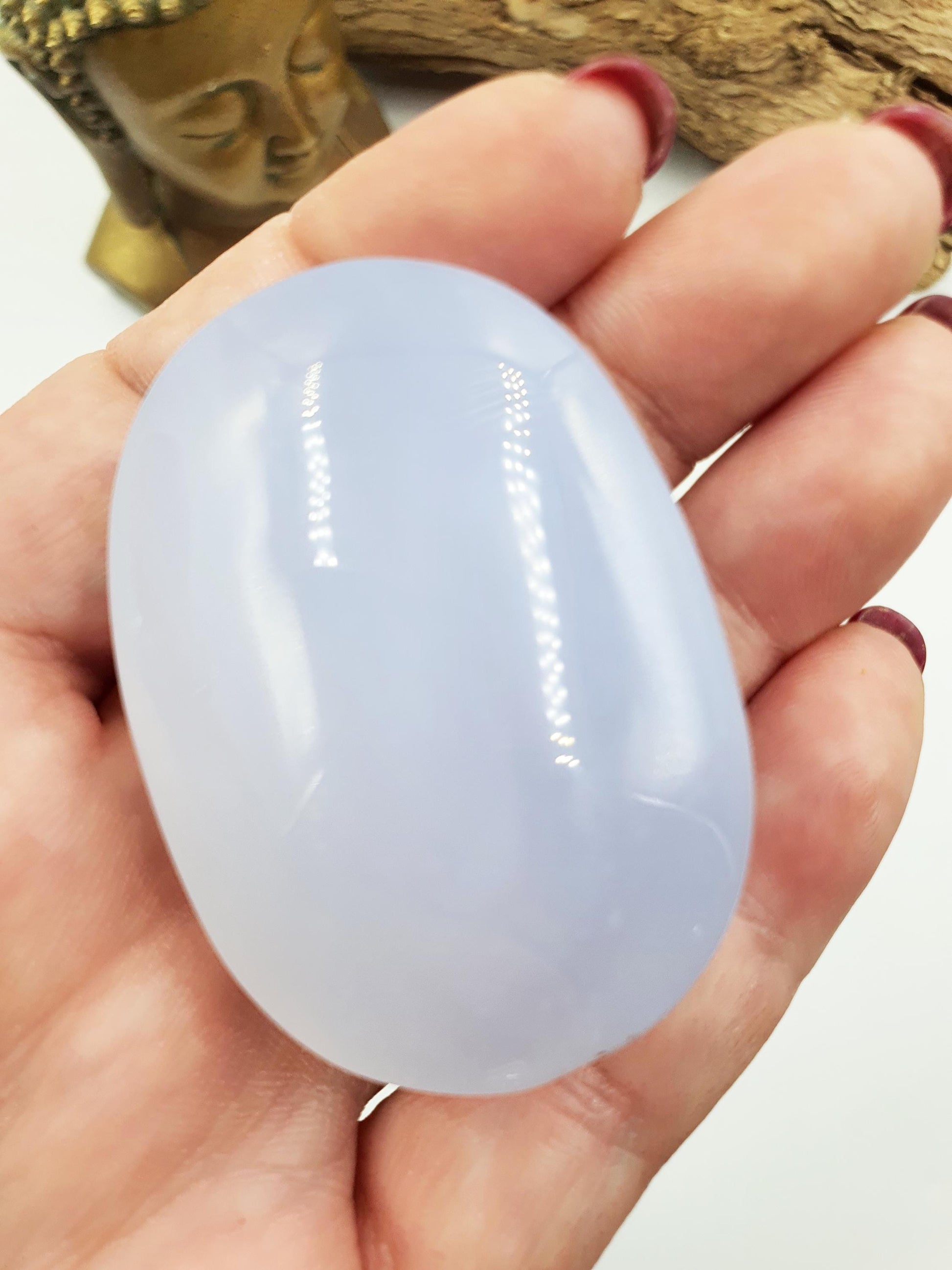 Beautiful Blue Chalcedony Palm/ Chalcedony Palm Stone / Meditation Palm / Reiki Crystal Palm - 75g