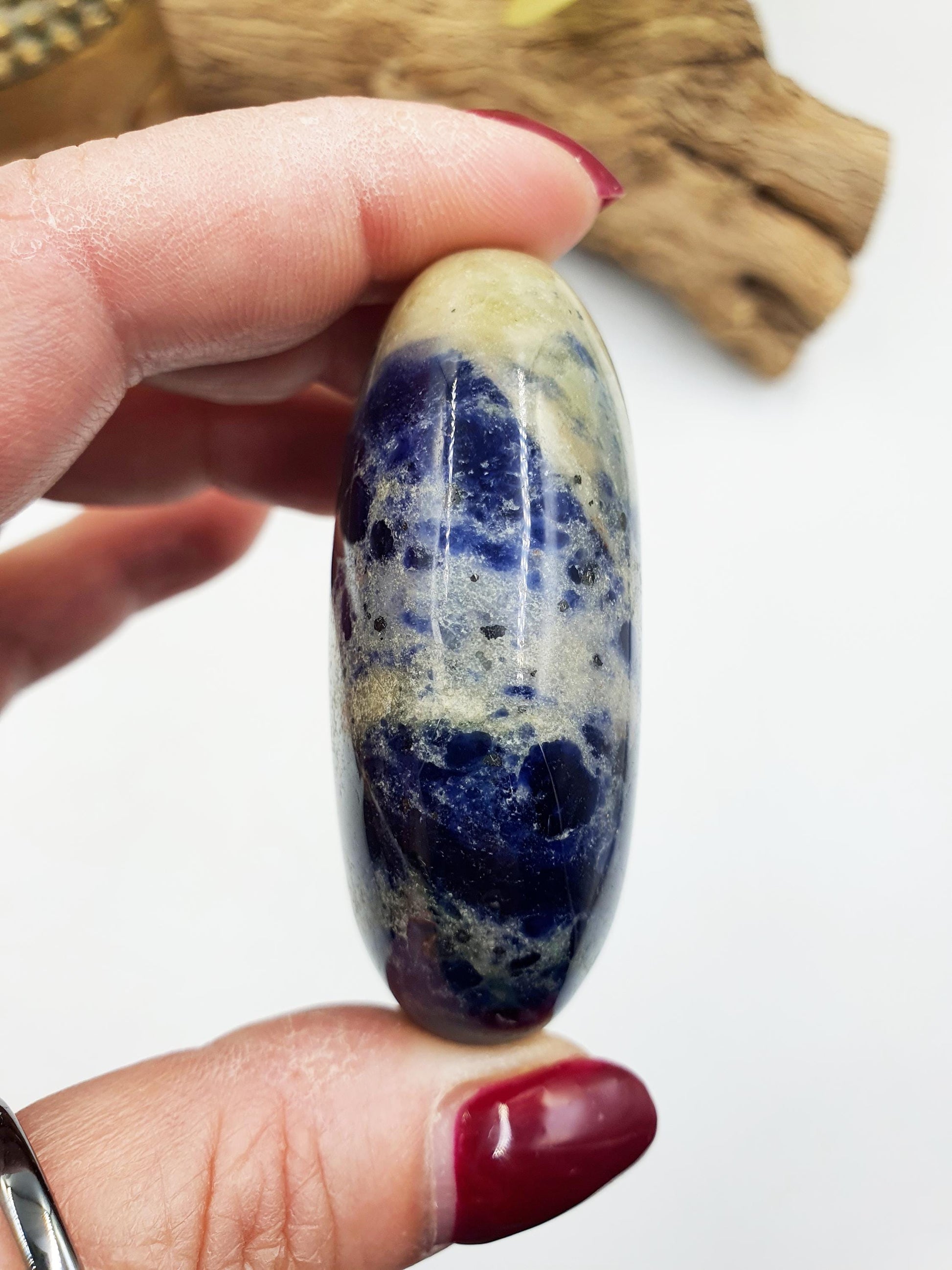 Beautiful Sodalite Palm / Sodalite Palm Stone / Pocket Crystal / Meditation Palm / Reiki Crystal Palm - 95g