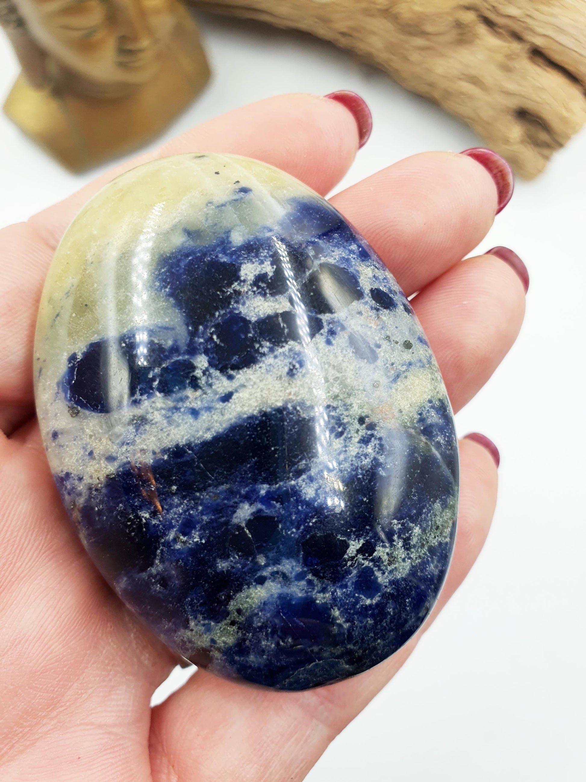 Beautiful Sodalite Palm / Sodalite Palm Stone / Pocket Crystal / Meditation Palm / Reiki Crystal Palm - 95g