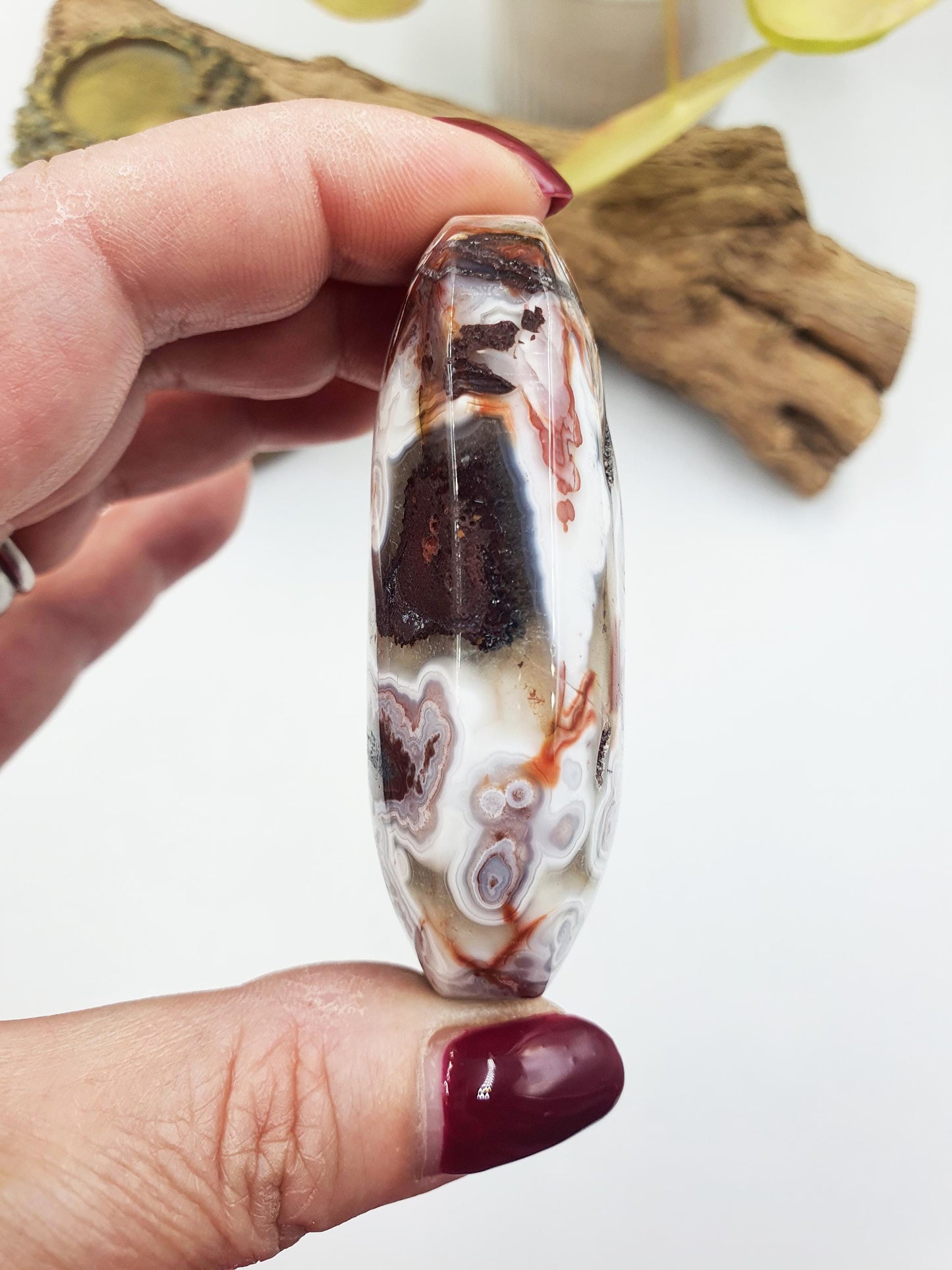 Beautiful Mexican Agate Palm / Crazy Lace Agate Palm Stone / Agate Palm / Meditation Palm / Reiki Crystal- 105g