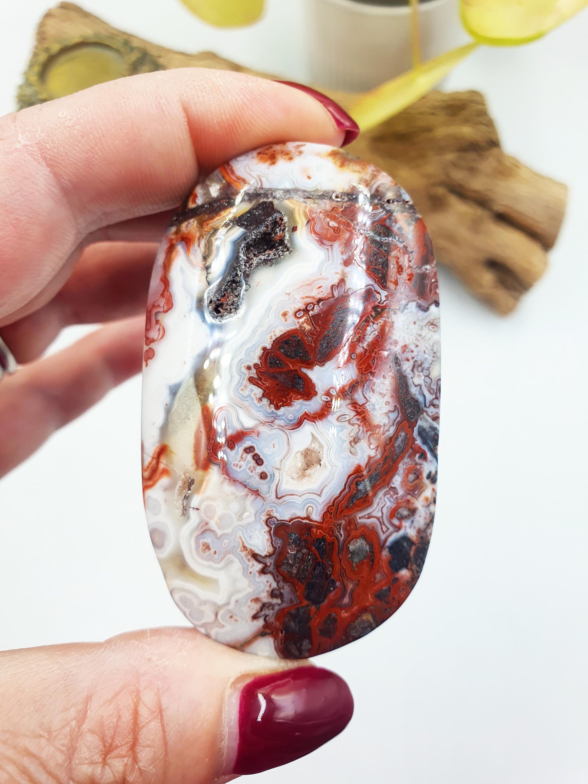 Beautiful Mexican Agate Palm / Crazy Lace Agate Palm Stone / Agate Palm / Meditation Palm / Reiki Crystal- 105g