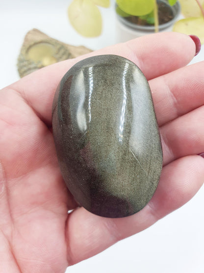 Gold Sheen Obsidian Palm / Golden Sheen Obsidian Palm Stone / Gold Obsidian Palm / Pocket Crystal / Meditation Palm - 60g