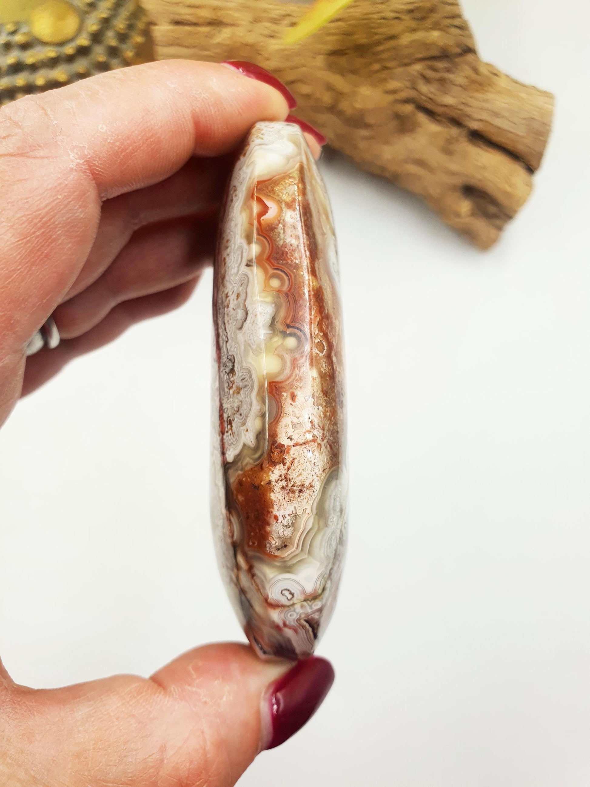 Large Beautiful Mexican Agate Palm / Crazy Lace Agate Palm Stone / Agate Palm / Meditation Palm - 196g