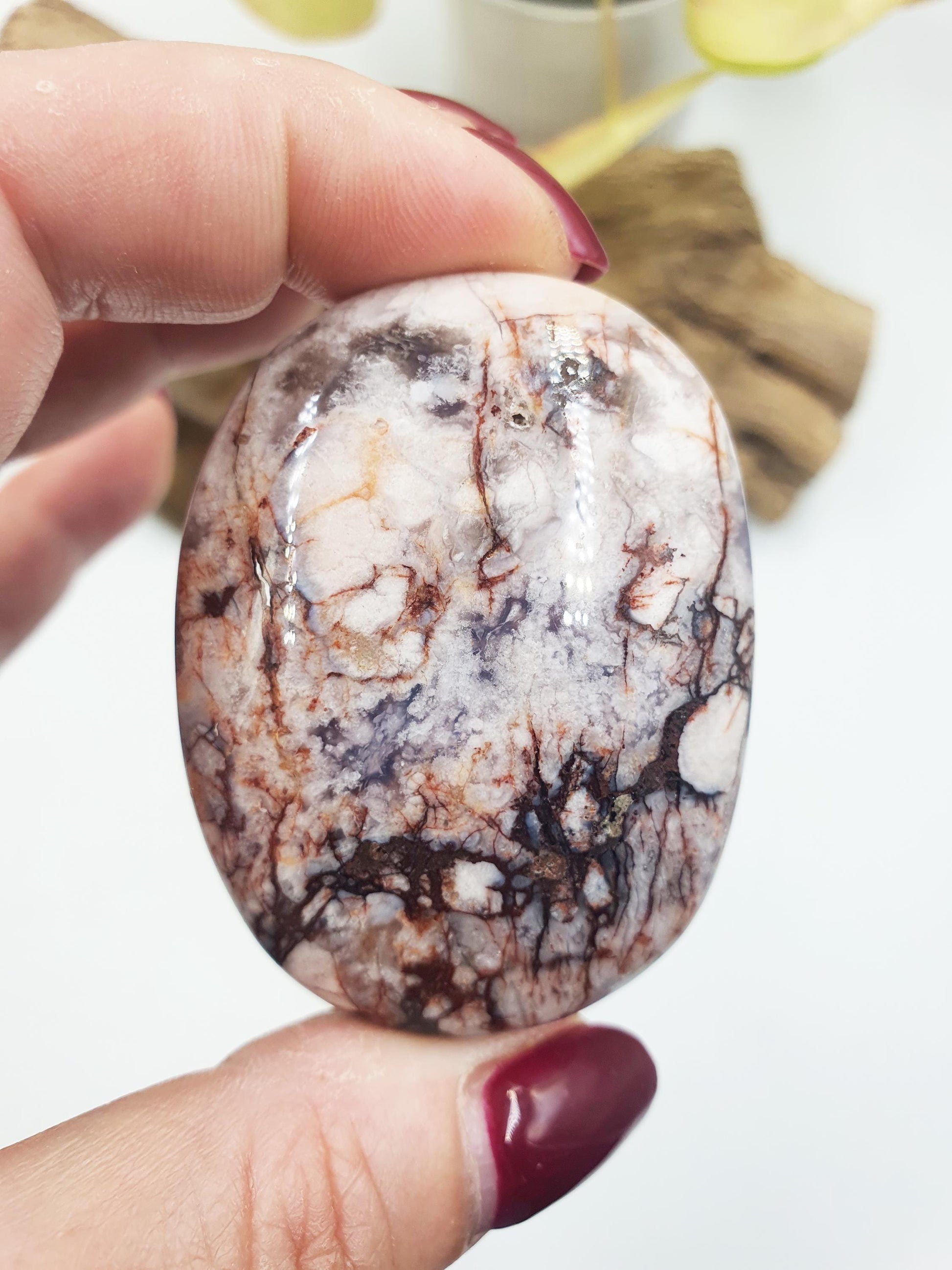 Gorgeous Blue Flower Agate Drusy Palm / Sakura Agate Palm Stone / Blue Flower Agate Crystal / Meditation Palm - 75g