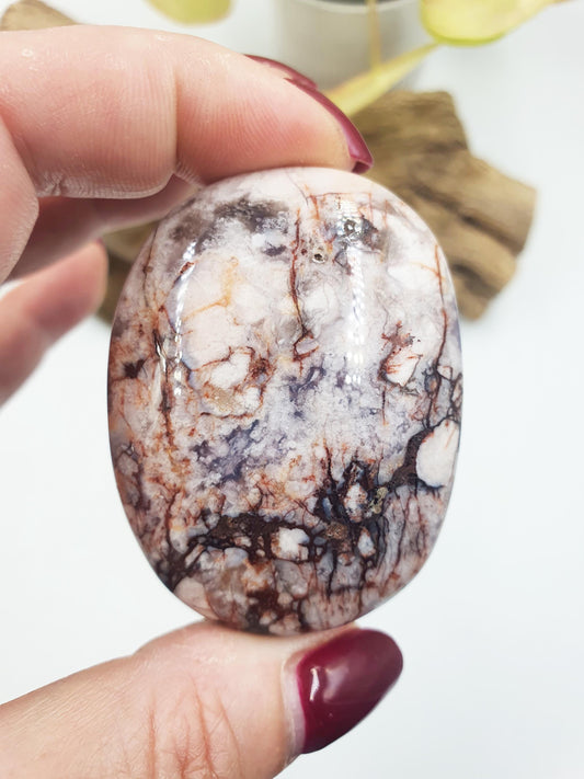 Gorgeous Blue Flower Agate Drusy Palm / Sakura Agate Palm Stone / Blue Flower Agate Crystal / Meditation Palm - 75g