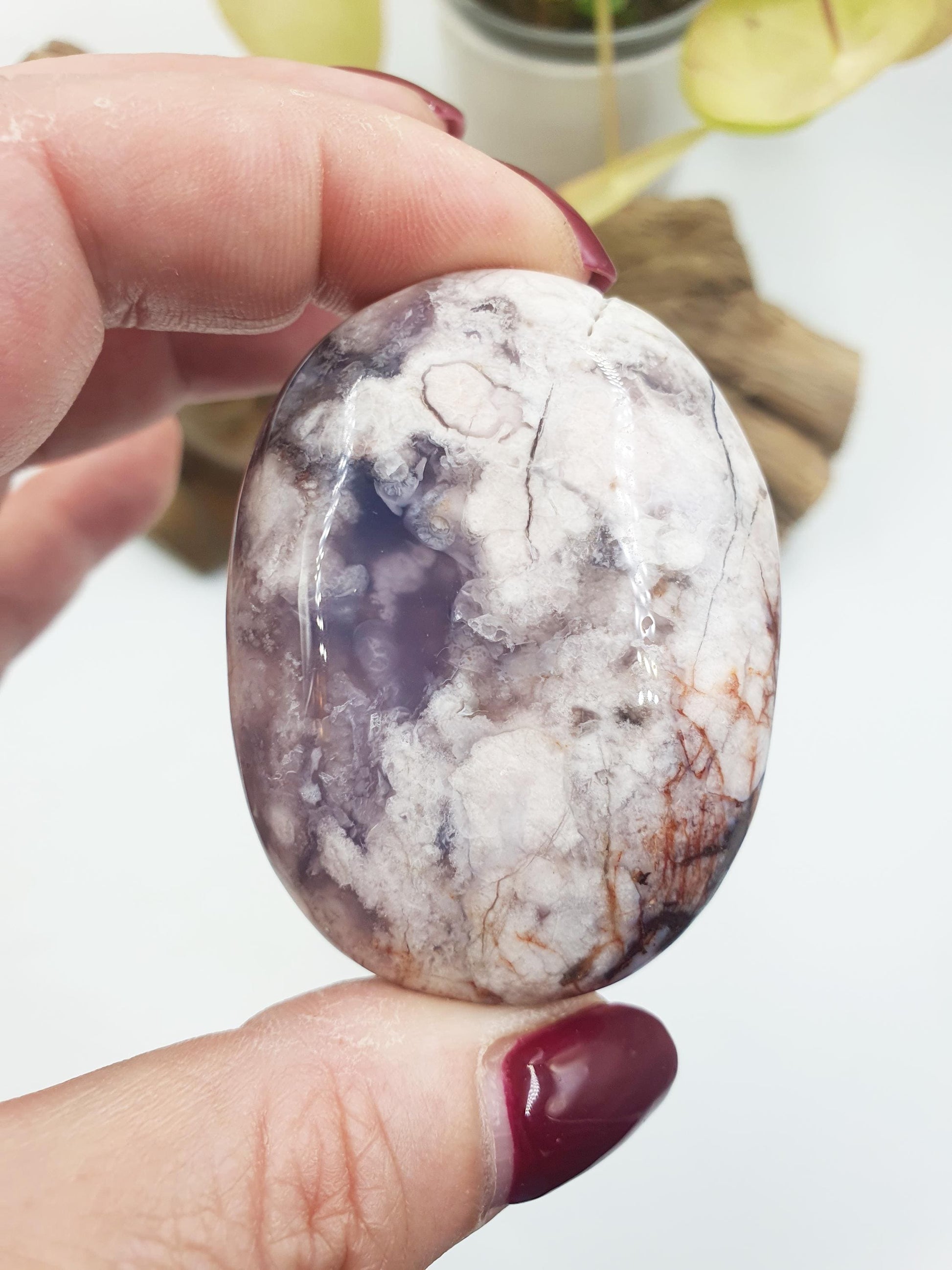 Gorgeous Blue Flower Agate Drusy Palm / Sakura Agate Palm Stone / Blue Flower Agate Crystal / Meditation Palm - 75g