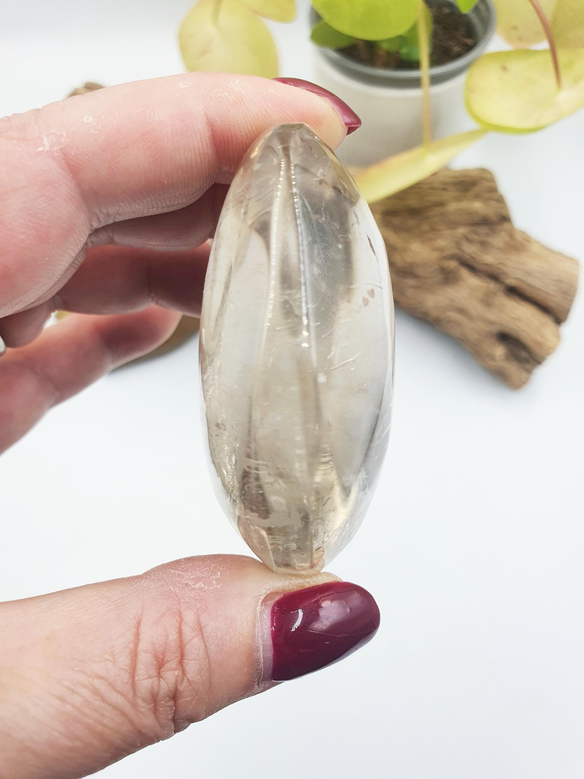 Large Beautiful Clear Quartz Palm/ Clear Quartz Palm Stone with shimmering inclusions / Meditation Palm / Reiki Crystal Palm - 125g