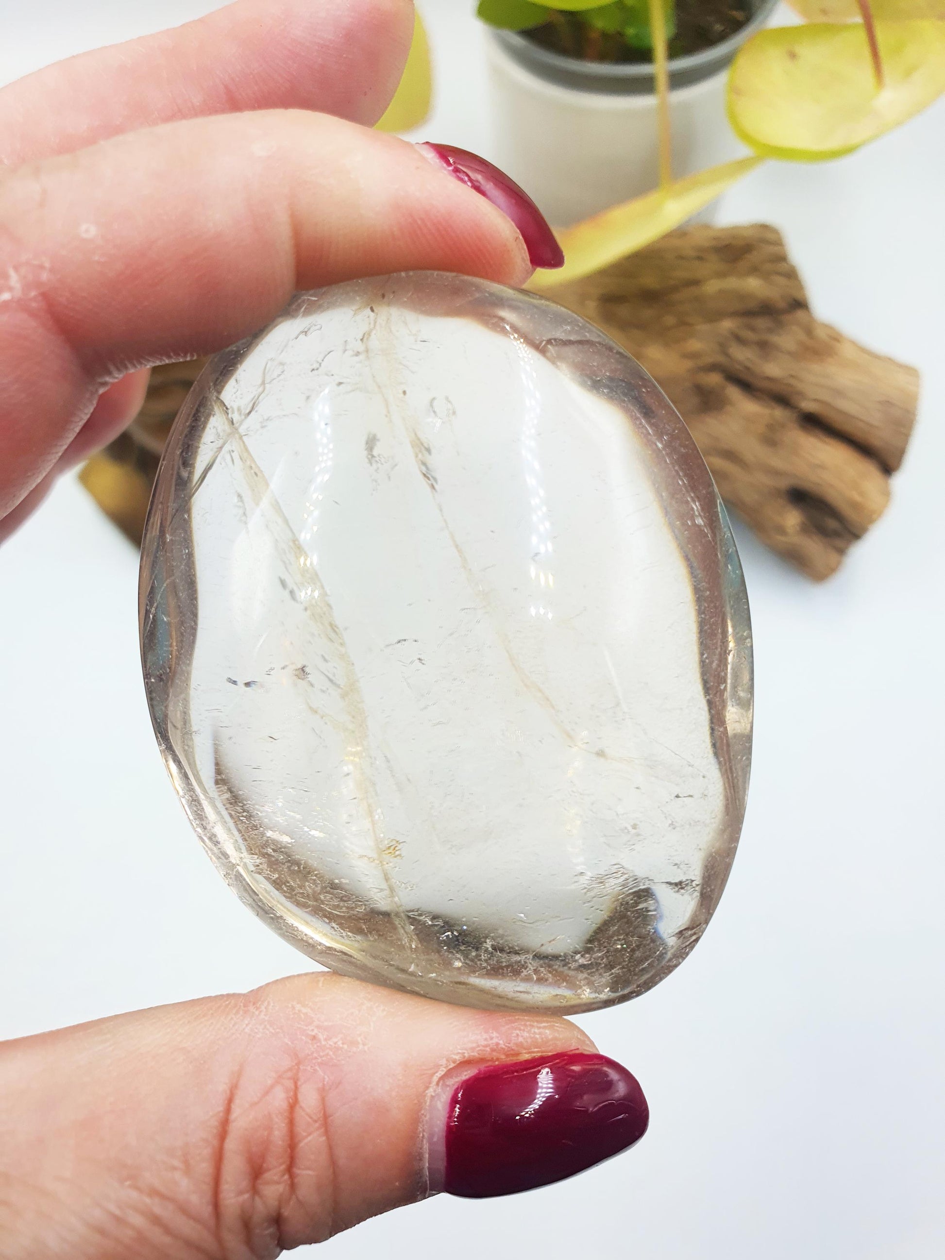 Large Beautiful Clear Quartz Palm/ Clear Quartz Palm Stone with shimmering inclusions / Meditation Palm / Reiki Crystal Palm - 125g
