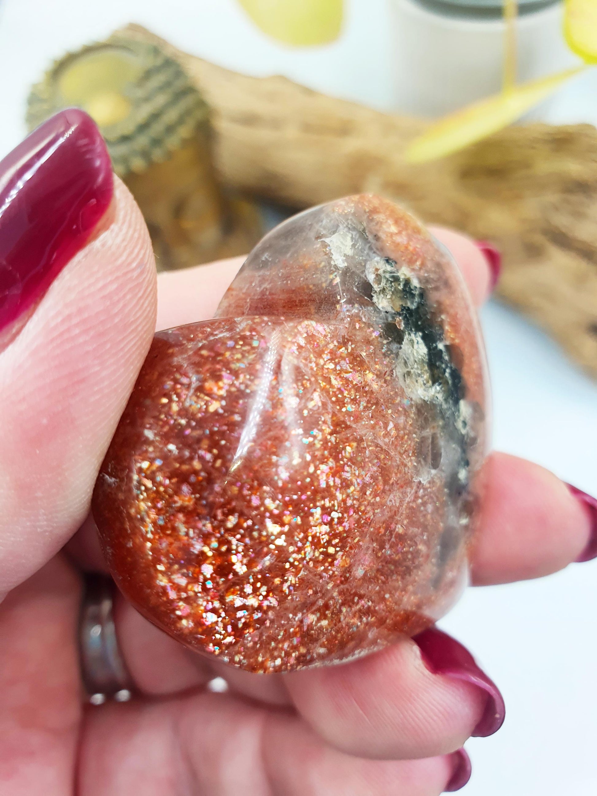 Flashy Sunstone Puff Heart / Sunstone Crystal Heart / Sunstone Heart Carving - 60g